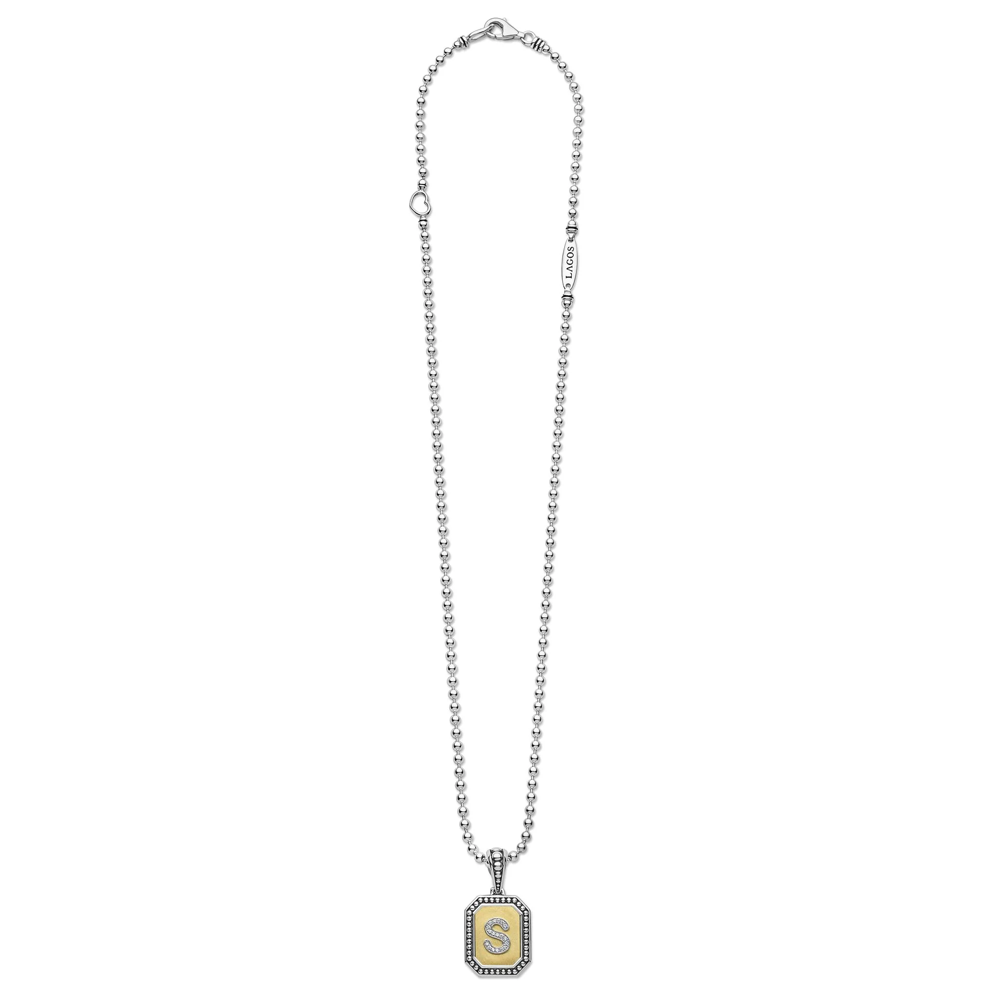Signature Caviar Octagon Diamond S Initial Charm Necklace - Image 3