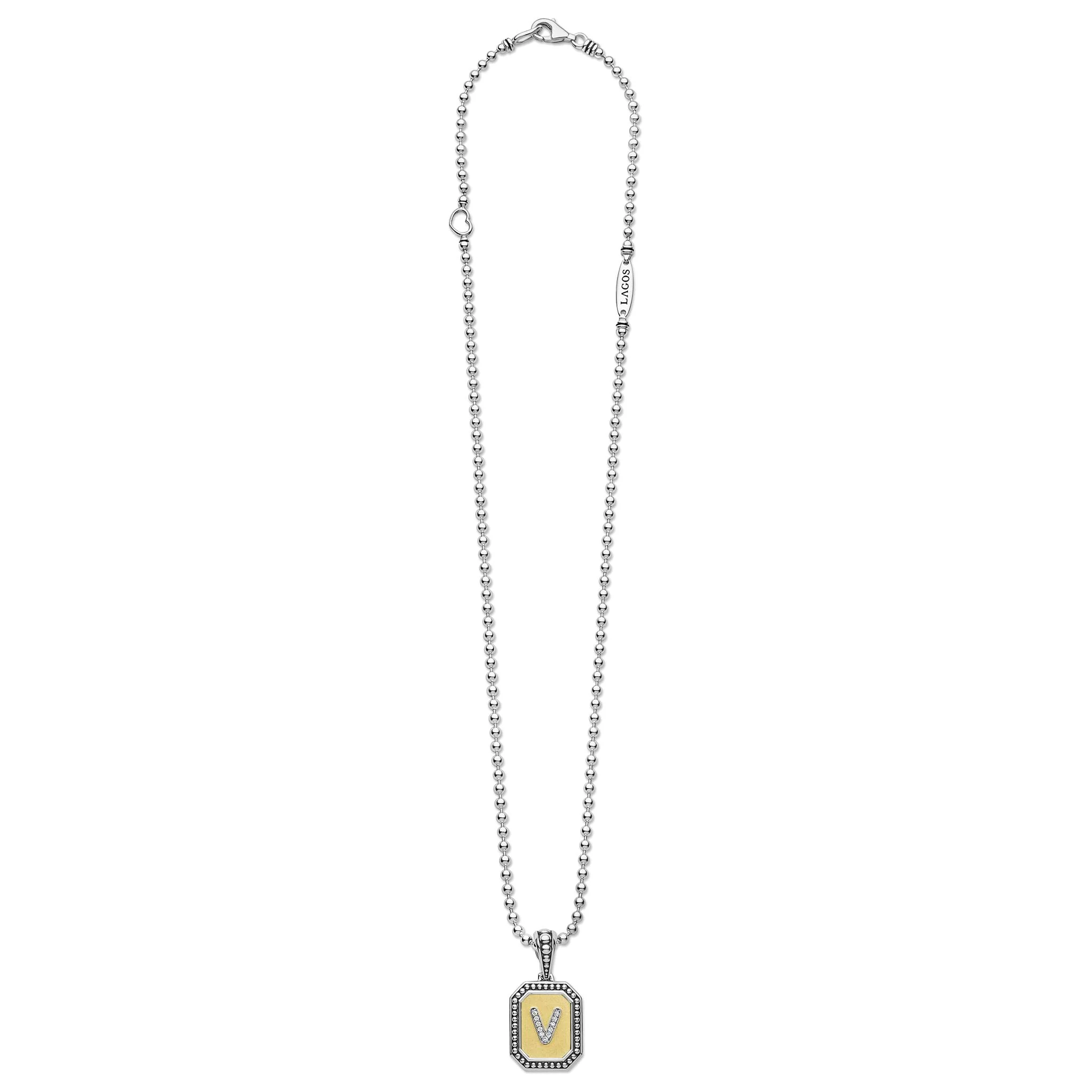 Signature Caviar Octagon Diamond V Initial Charm Necklace - Image 3