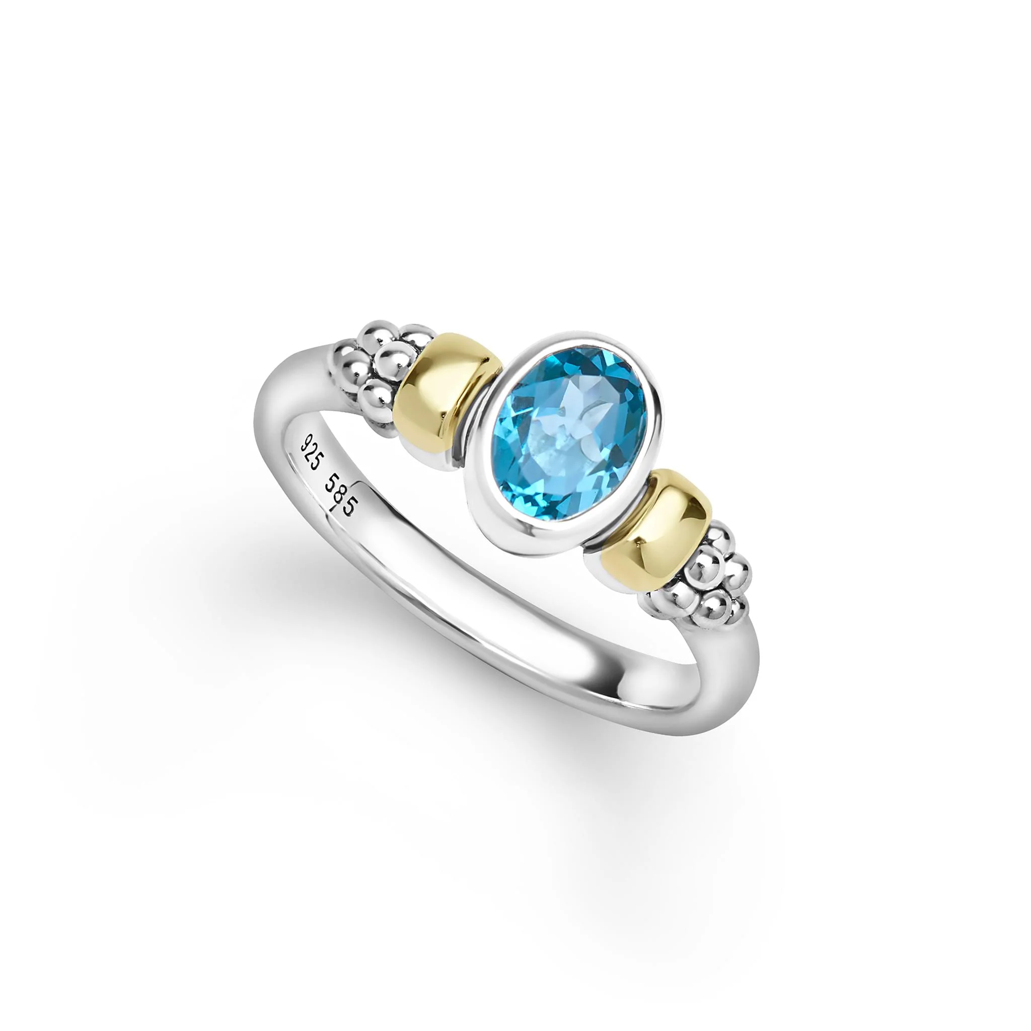 Signature Caviar Two-Tone Swiss Blue Topaz Oval Ring