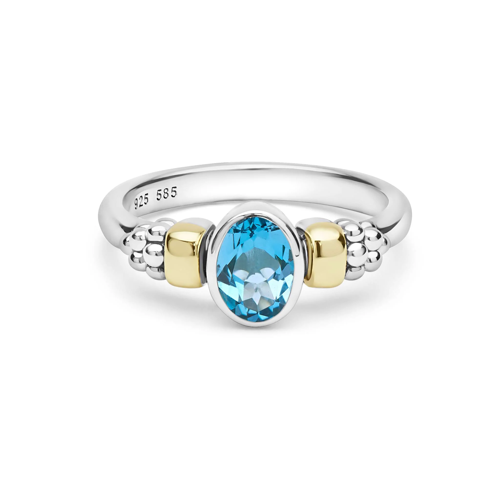 Signature Caviar Two-Tone Swiss Blue Topaz Oval Ring - Image 2