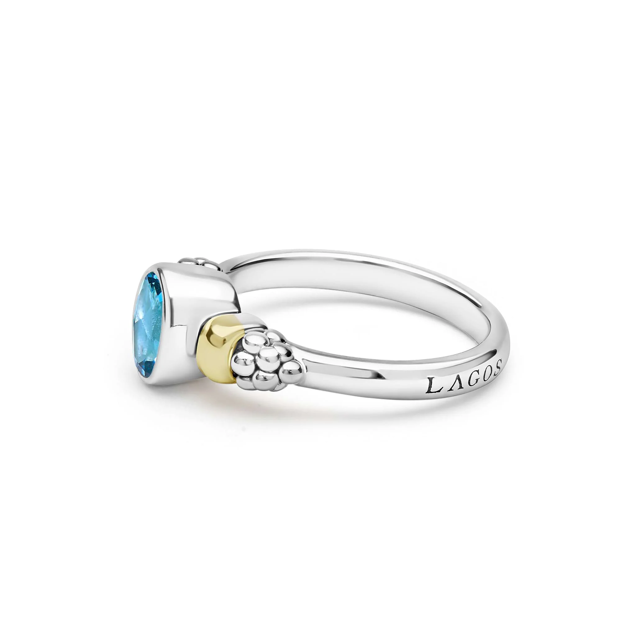 Signature Caviar Two-Tone Swiss Blue Topaz Oval Ring - Image 3