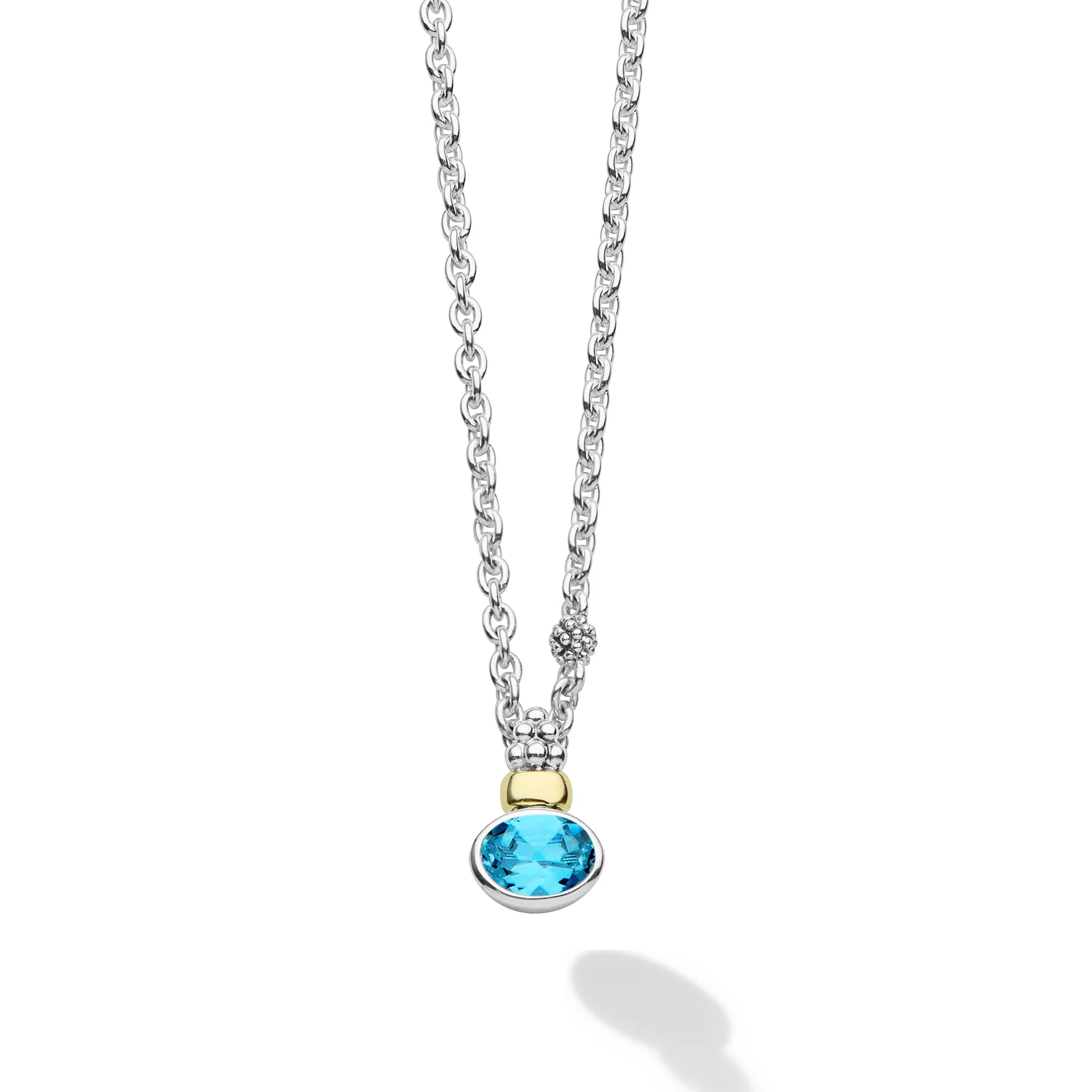 Signature Caviar Two-Tone Swiss Blue Topaz Oval Pendant Necklace