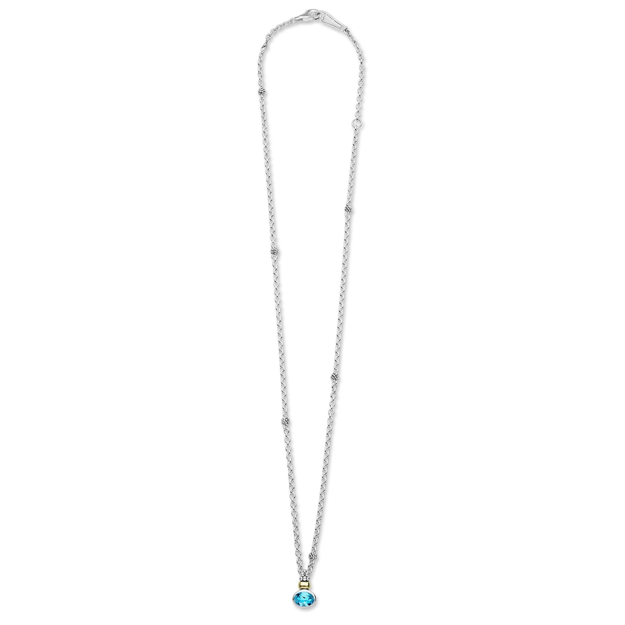 Signature Caviar Two-Tone Swiss Blue Topaz Oval Pendant Necklace - Image 2