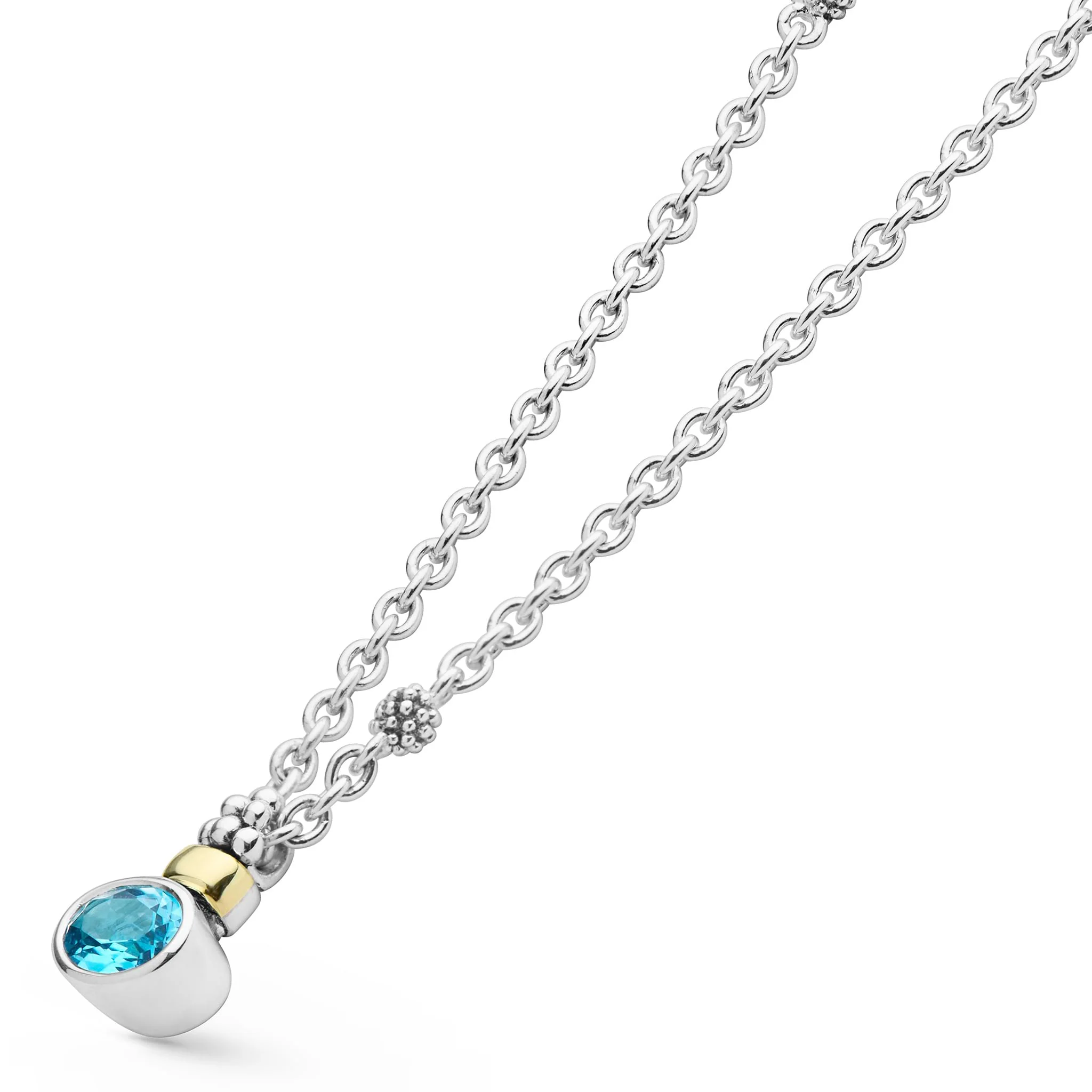 Signature Caviar Two-Tone Swiss Blue Topaz Oval Pendant Necklace - Image 3
