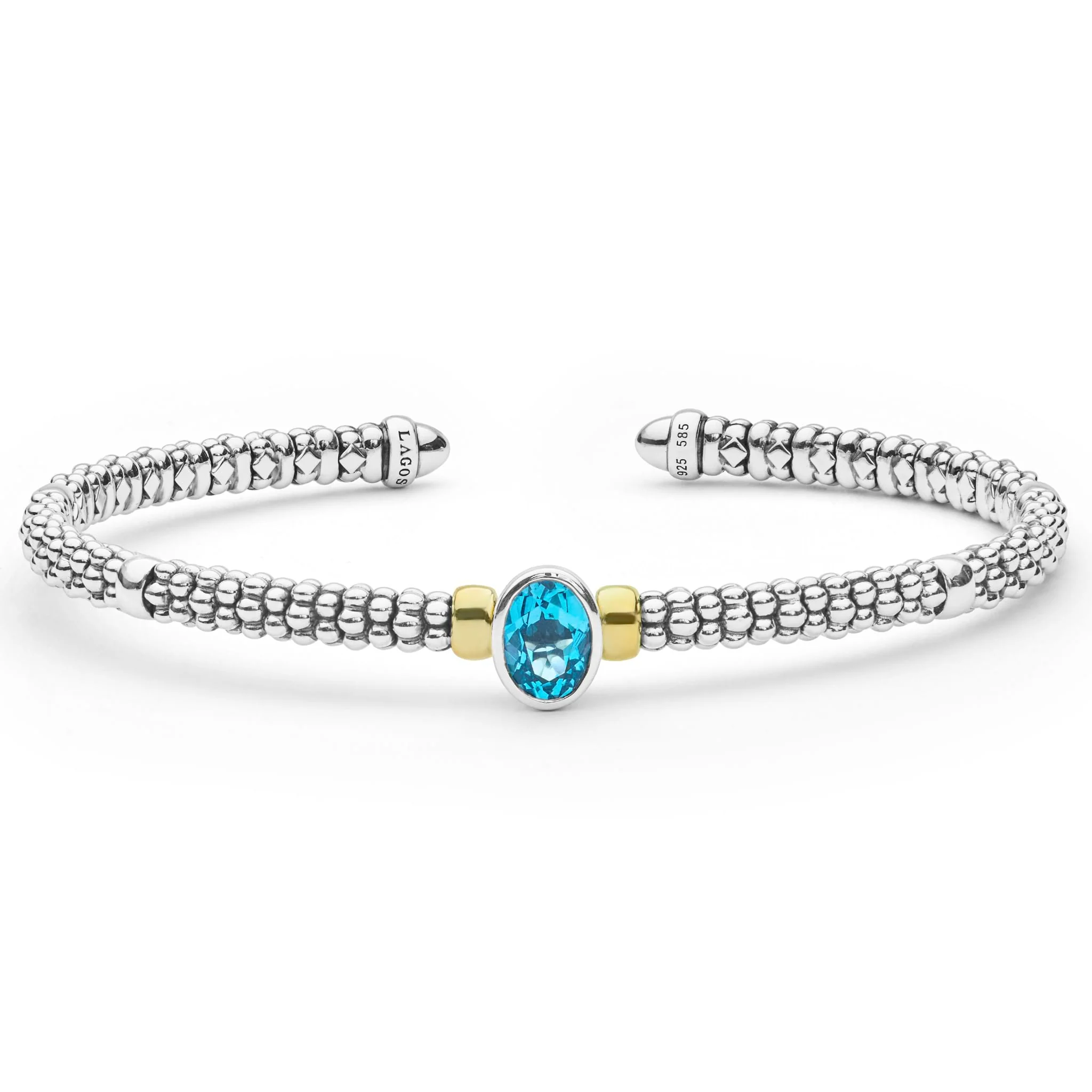 Signature Caviar Two-Tone Swiss Blue Topaz Oval Mini Versa Torque Bracelet | 3mm