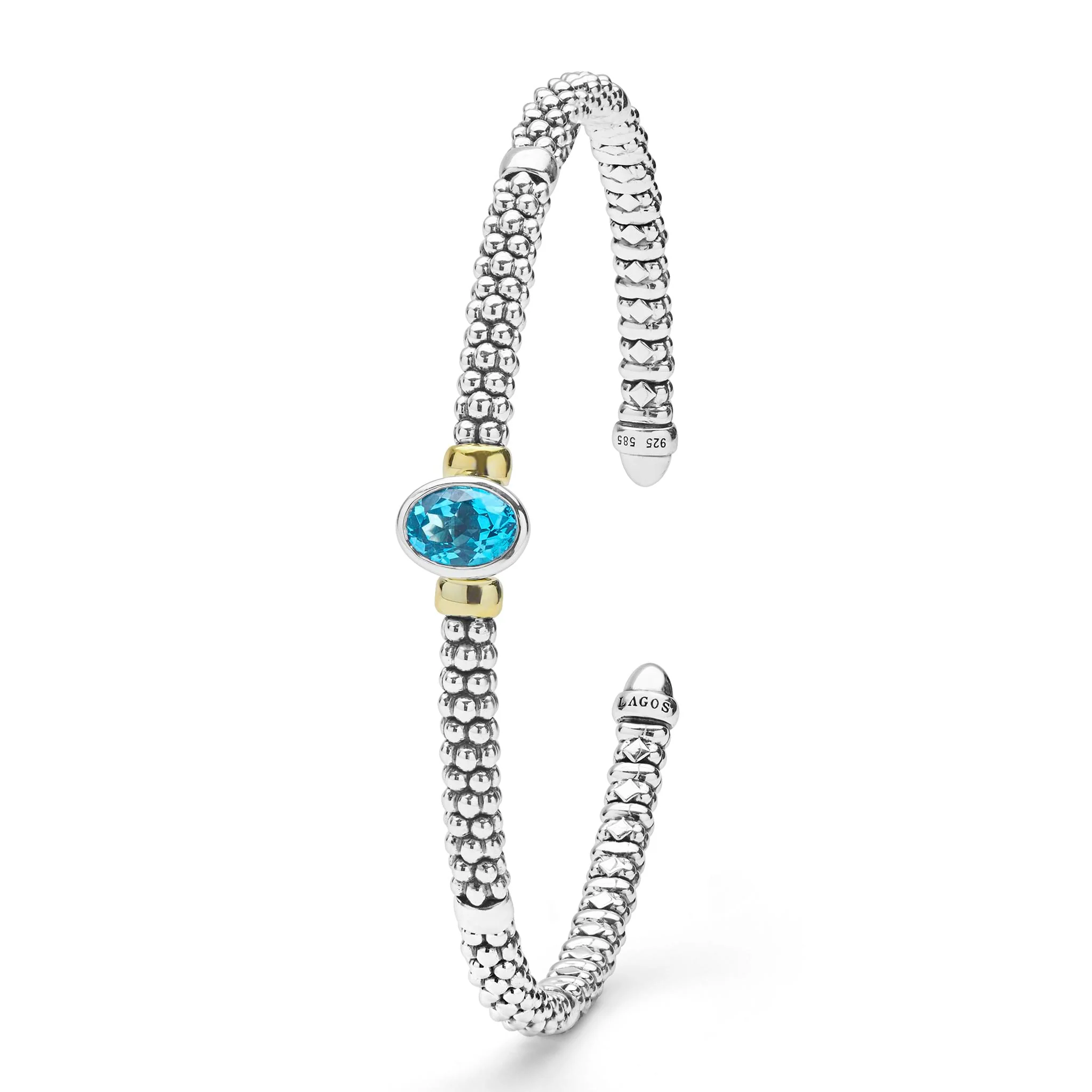 Signature Caviar Two-Tone Swiss Blue Topaz Oval Mini Versa Torque Bracelet | 3mm - Image 3