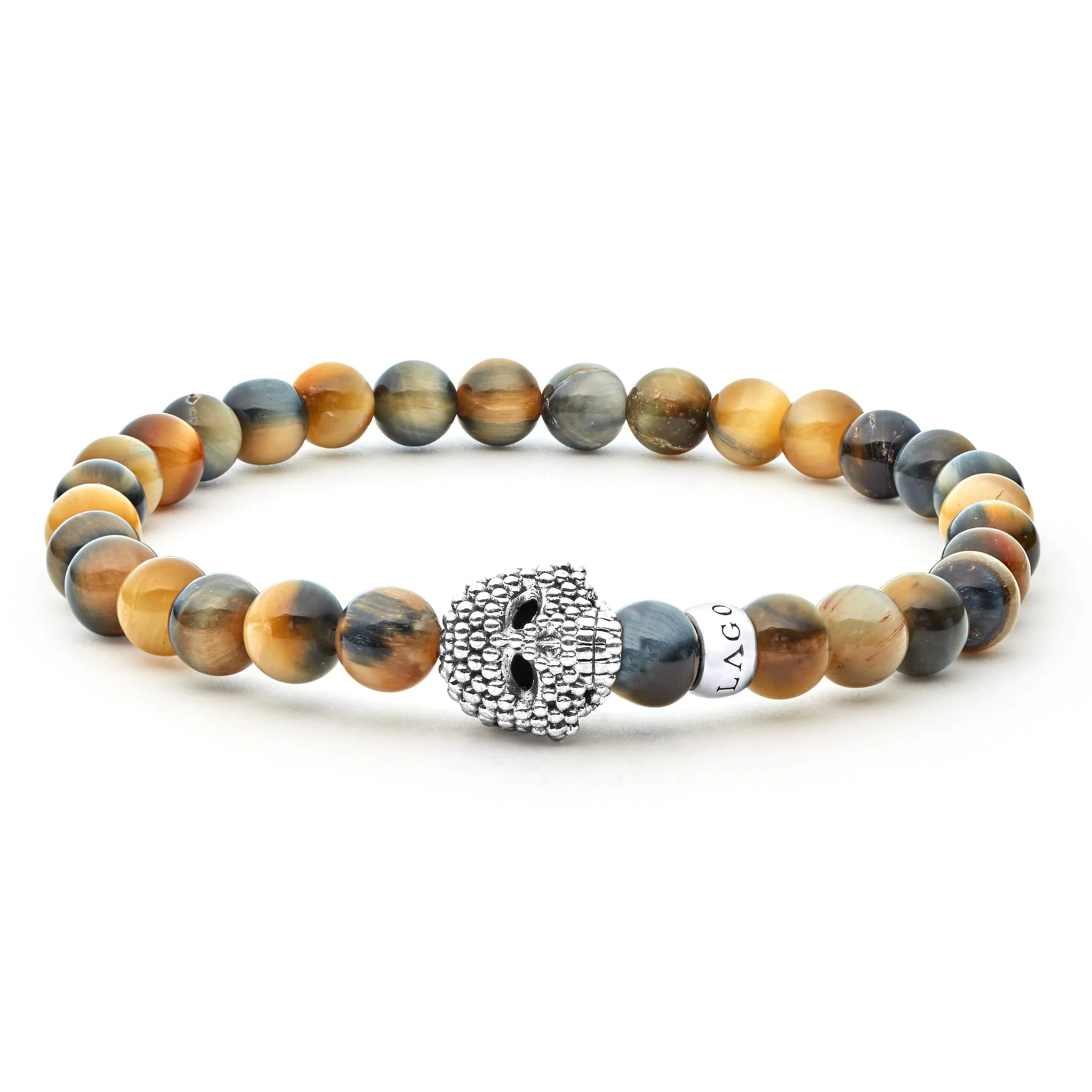 Tiger Eye Caviar Skull Bead Bracelet