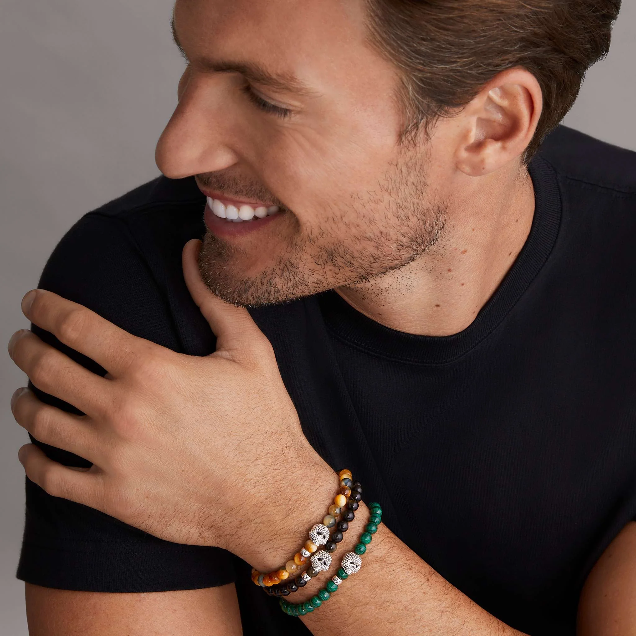 Tiger Eye Caviar Skull Bead Bracelet - Image 6