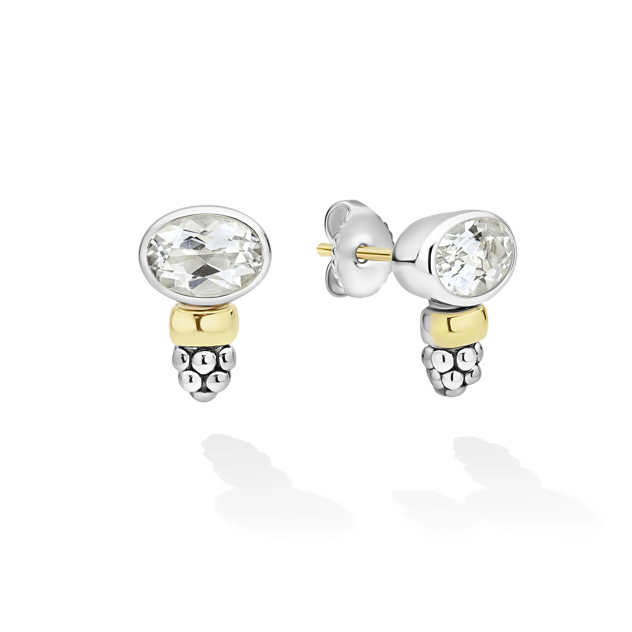 Signature Caviar Two-Tone White Topaz Oval Stud Earrings