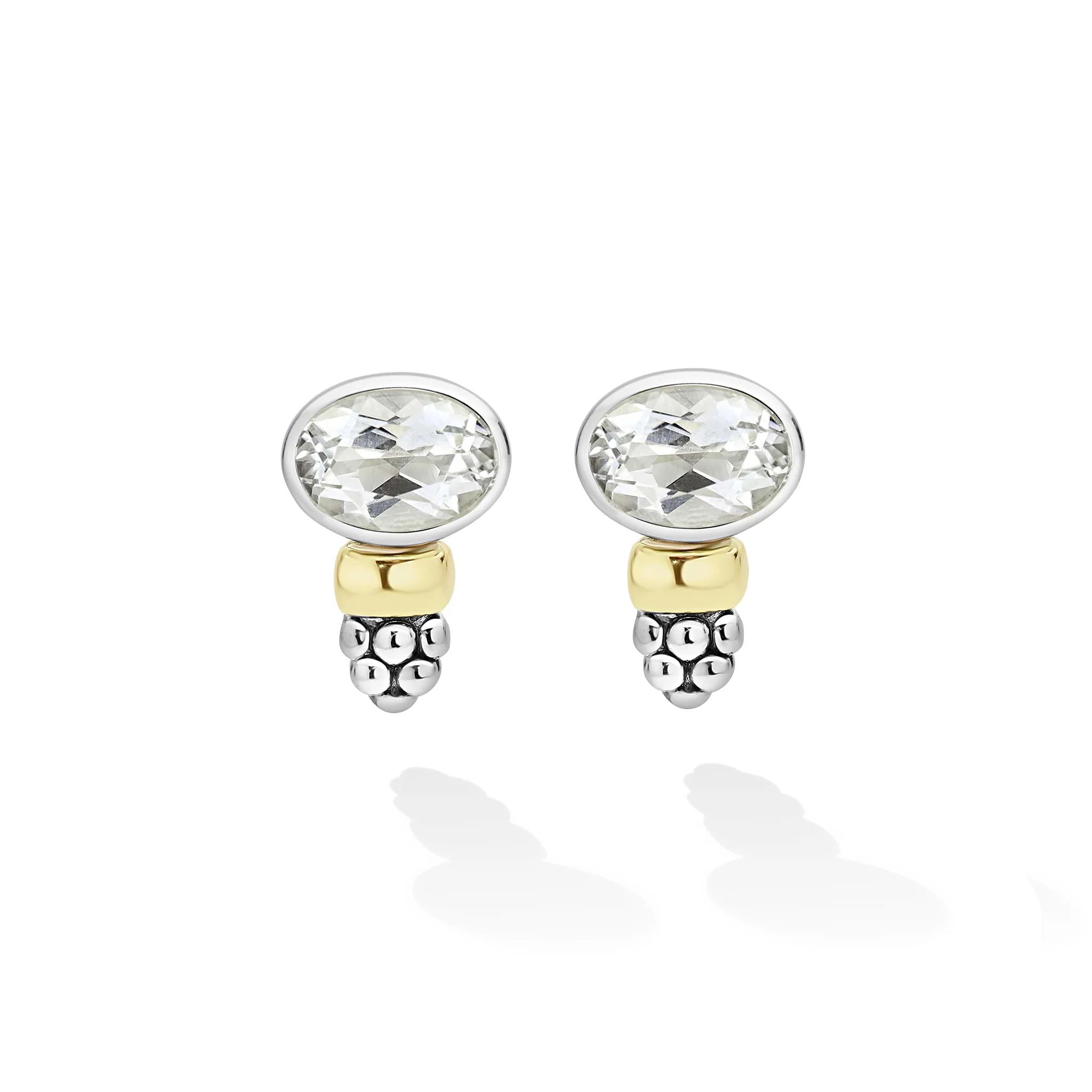 Signature Caviar Two-Tone White Topaz Oval Stud Earrings - Image 2