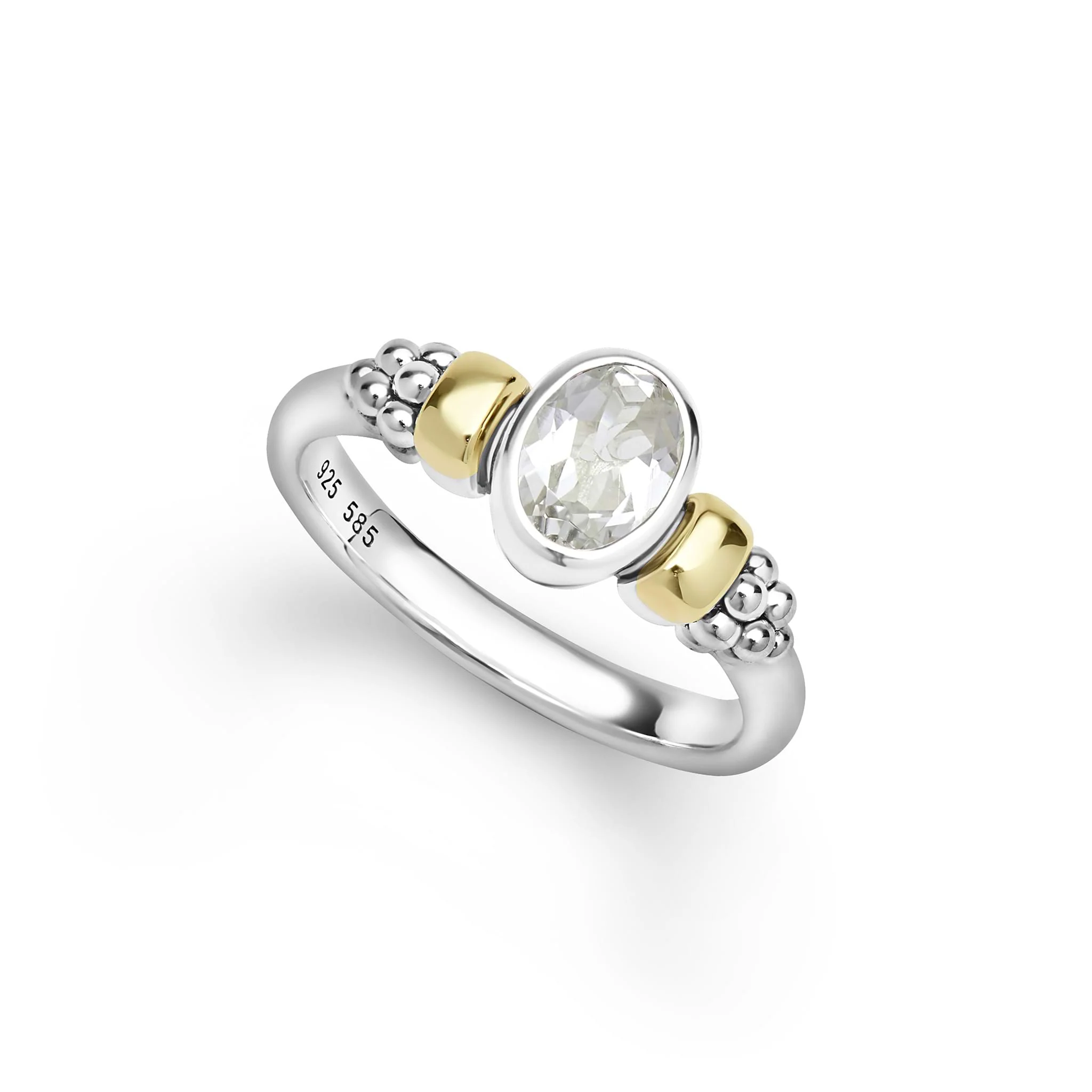 Signature Caviar Two-Tone White Topaz Oval Ring