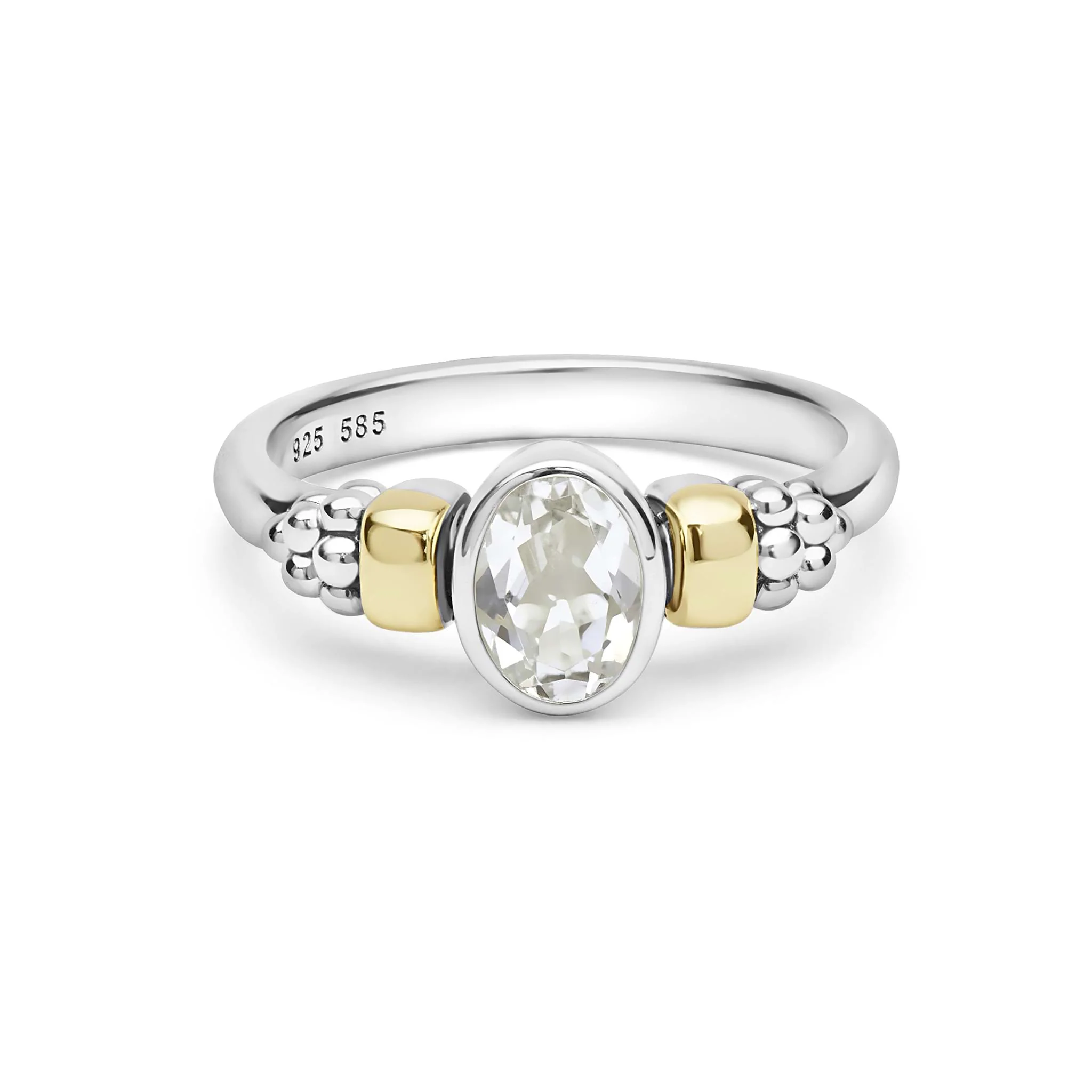 Signature Caviar Two-Tone White Topaz Oval Ring - Image 2