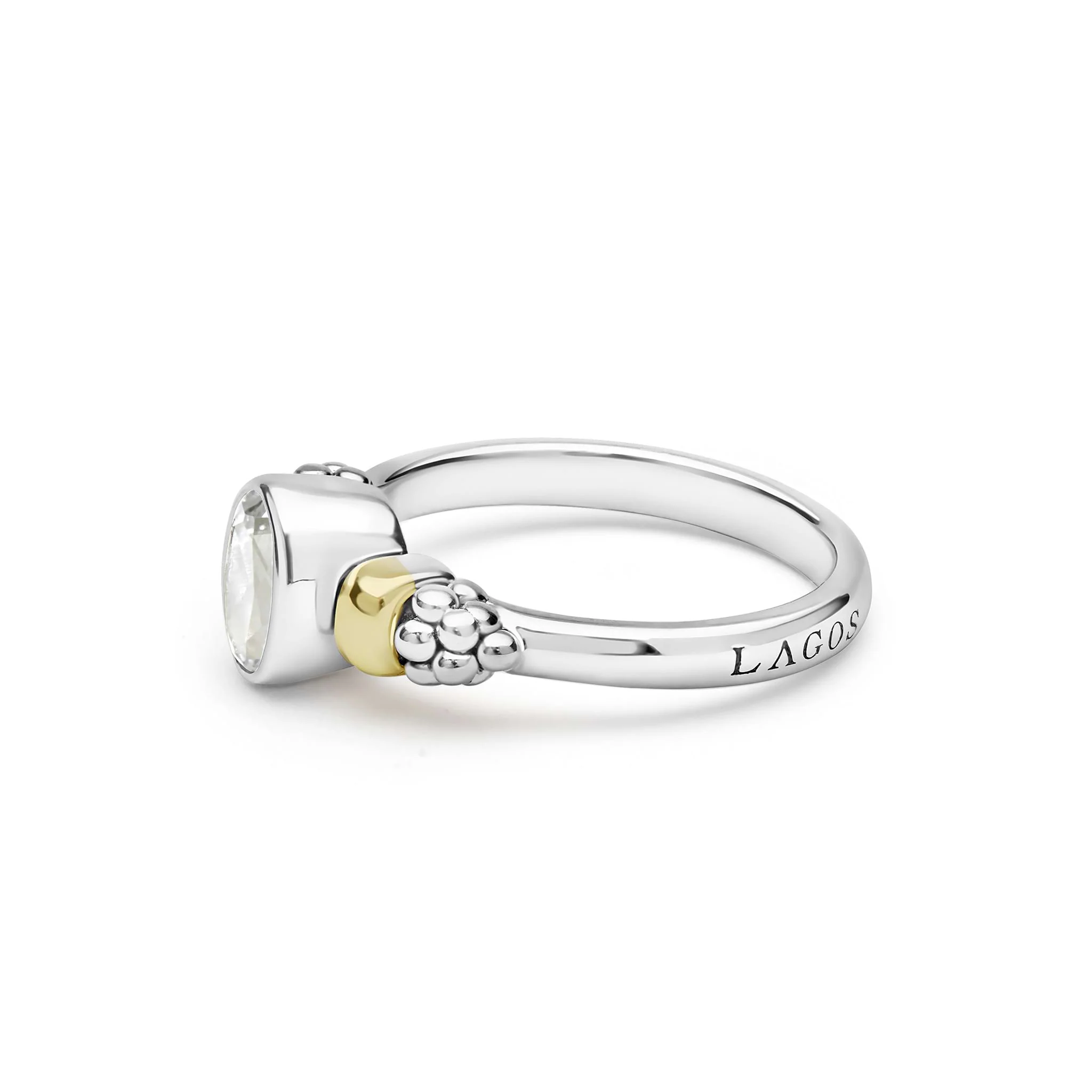 Signature Caviar Two-Tone White Topaz Oval Ring - Image 3