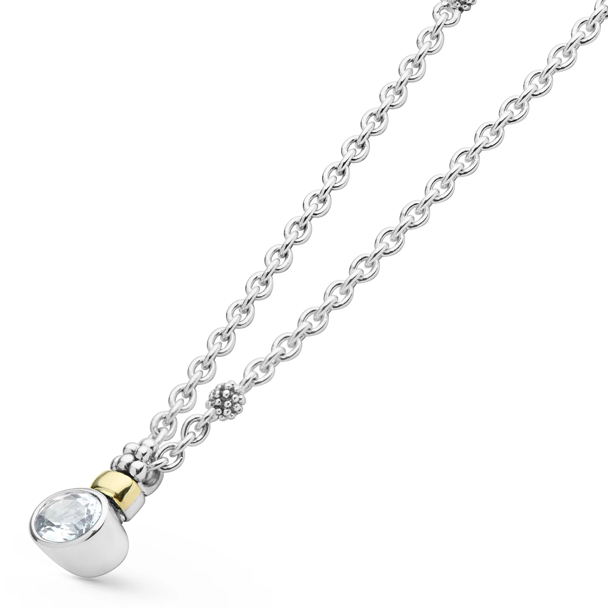 Signature Caviar Two-Tone White Topaz Oval Pendant Necklace - Image 3