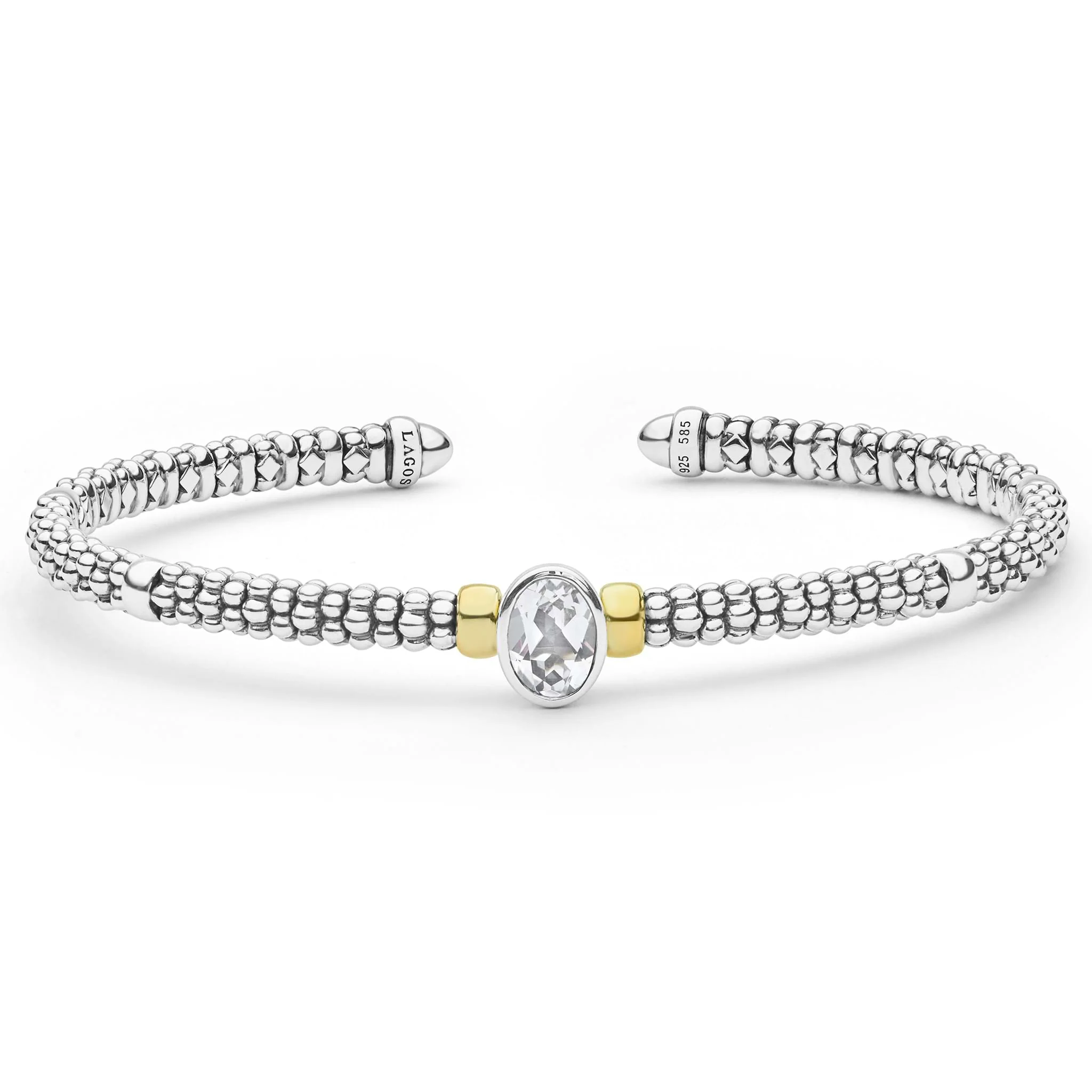 Signature Caviar Two-Tone White Topaz Oval Mini Versa Torque Bracelet | 3mm