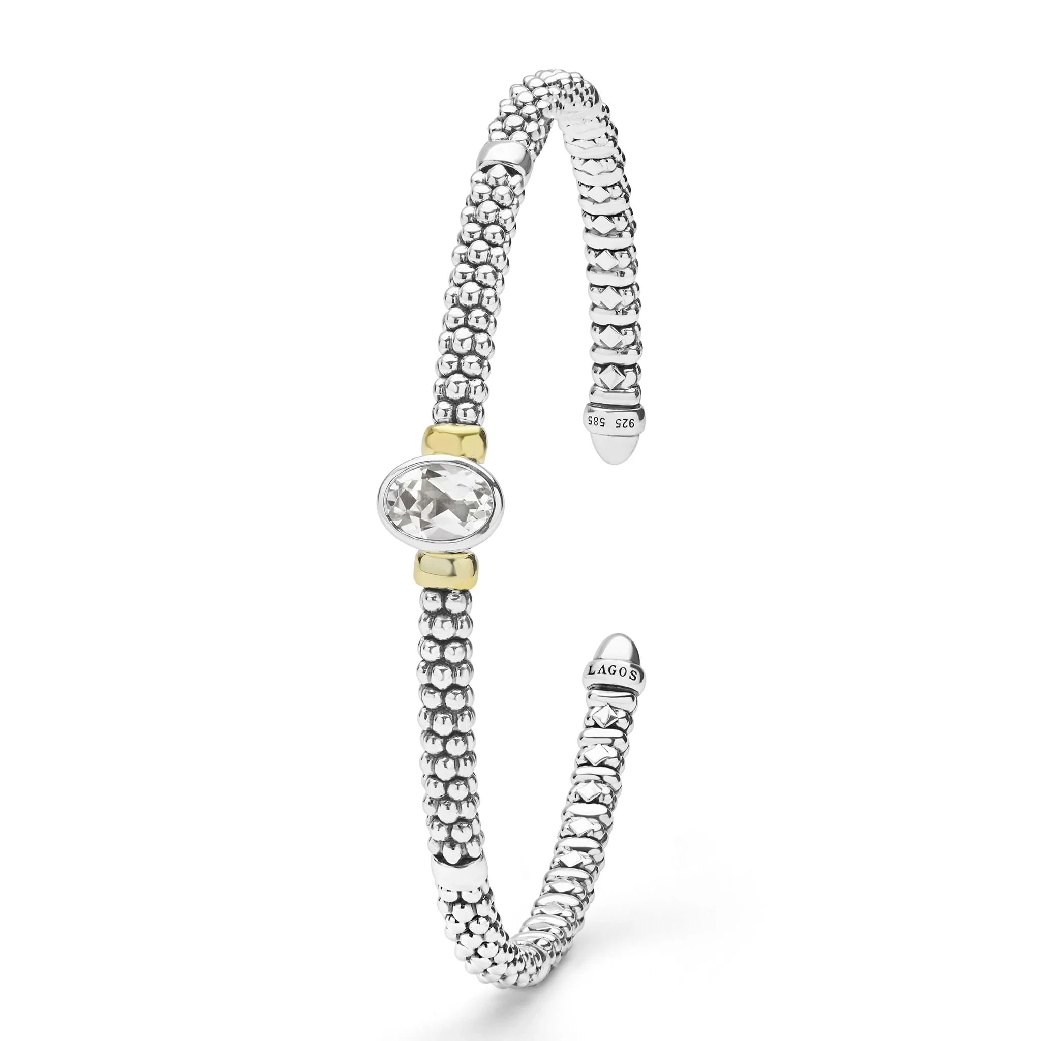Signature Caviar Two-Tone White Topaz Oval Mini Versa Torque Bracelet | 3mm - Image 3