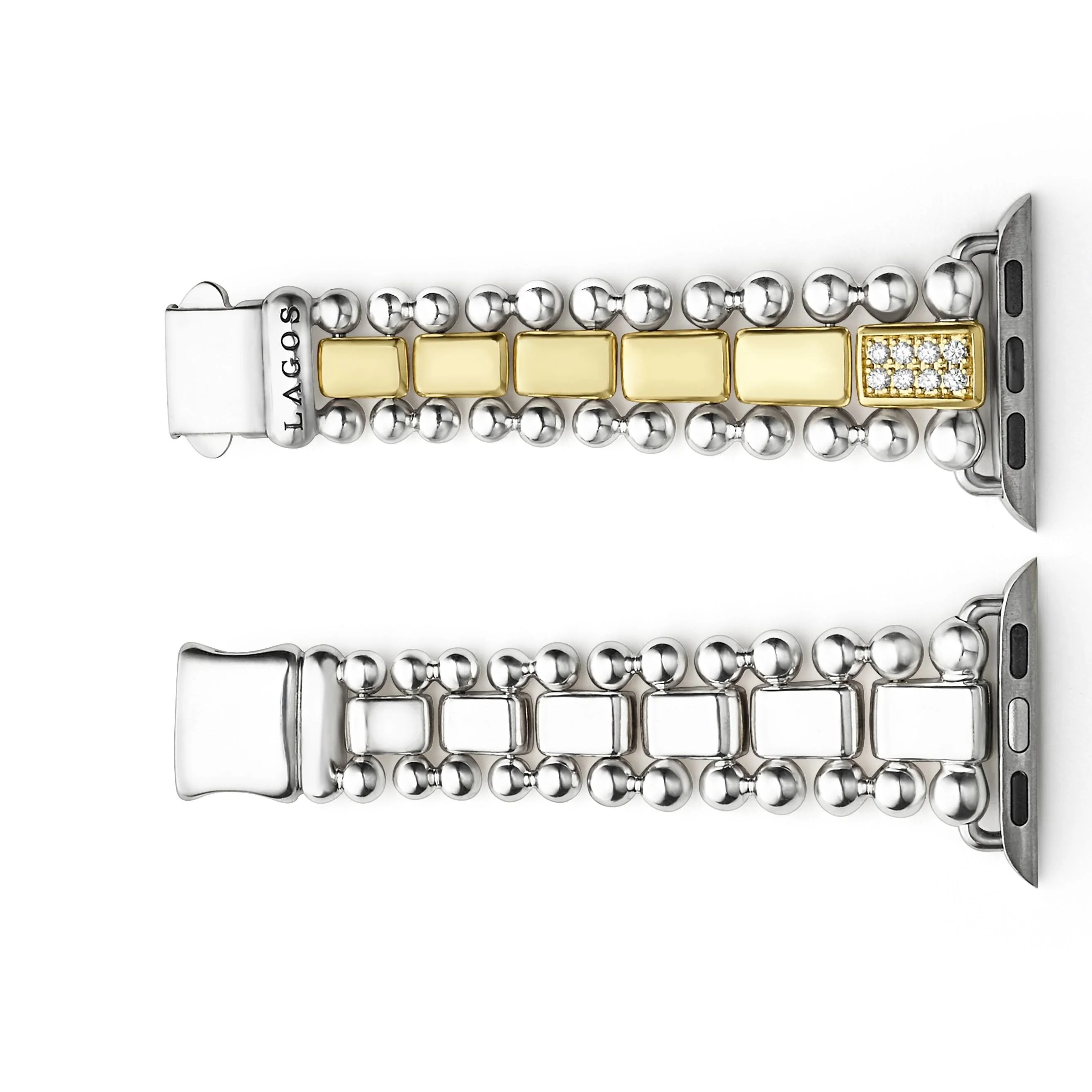 Smart Caviar 18K Gold and Sterling Silver Single Diamond Watch Bracelet-38-45mm - Image 6