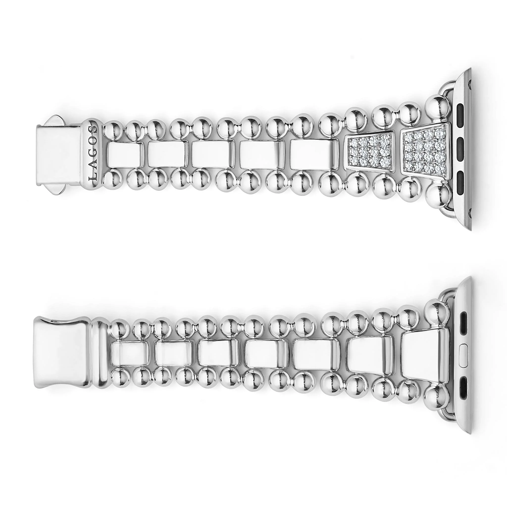 Smart Caviar Sterling Silver Half Diamond Watch Bracelet-42-49mm - Image 3