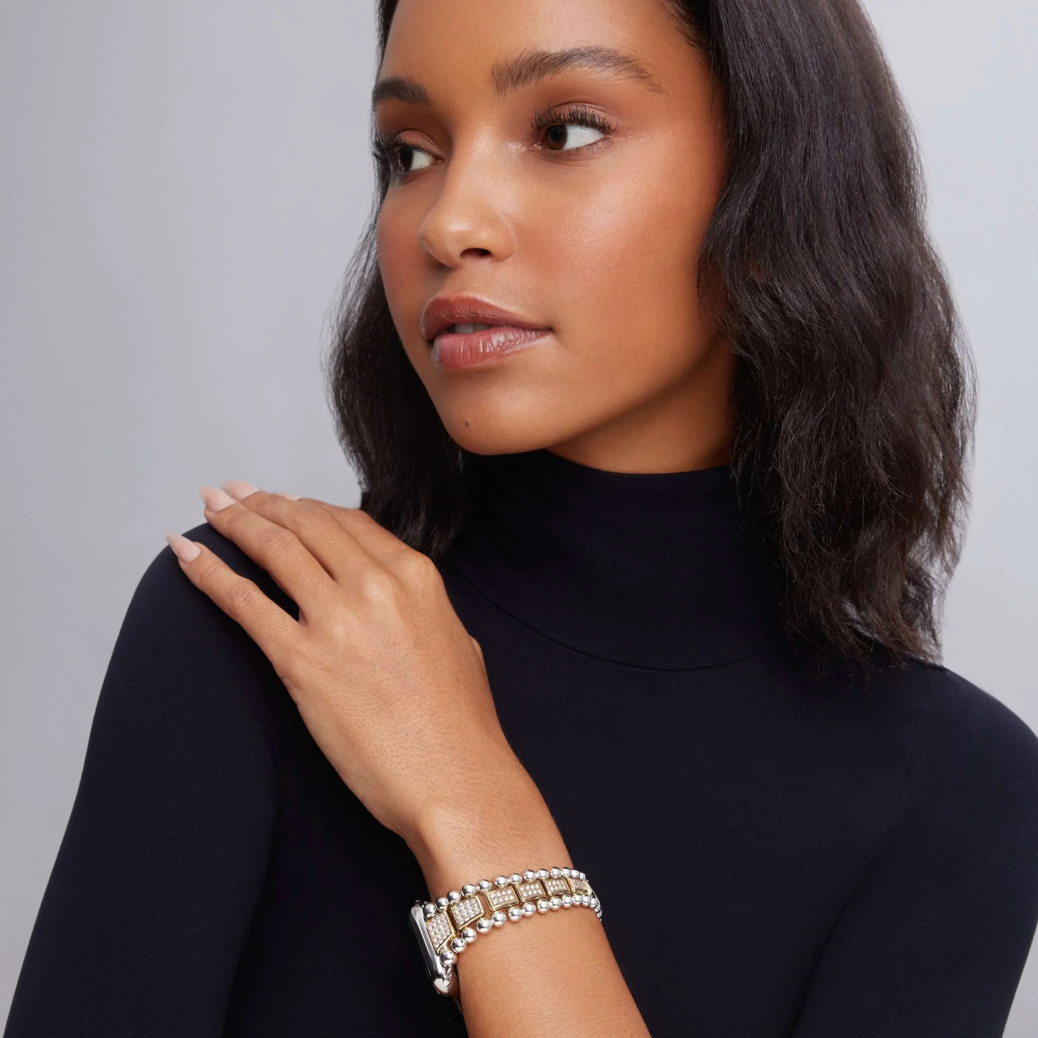 Smart Caviar 18K Gold and Sterling Silver Full Diamond Watch Bracelet-42-49mm - Image 2