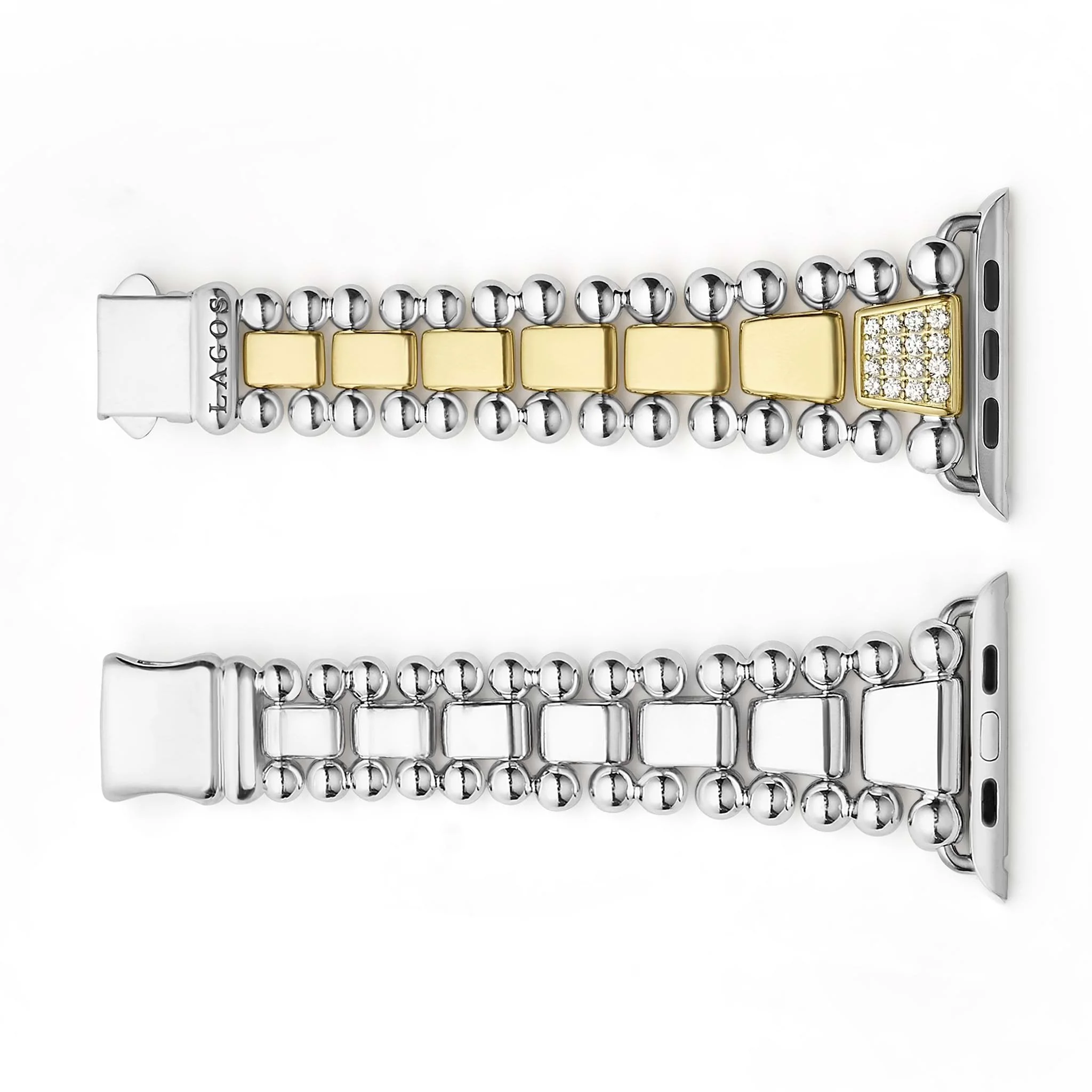 Smart Caviar 18K Gold and Sterling Silver Single Diamond Watch Bracelet-42-49mm - Image 3