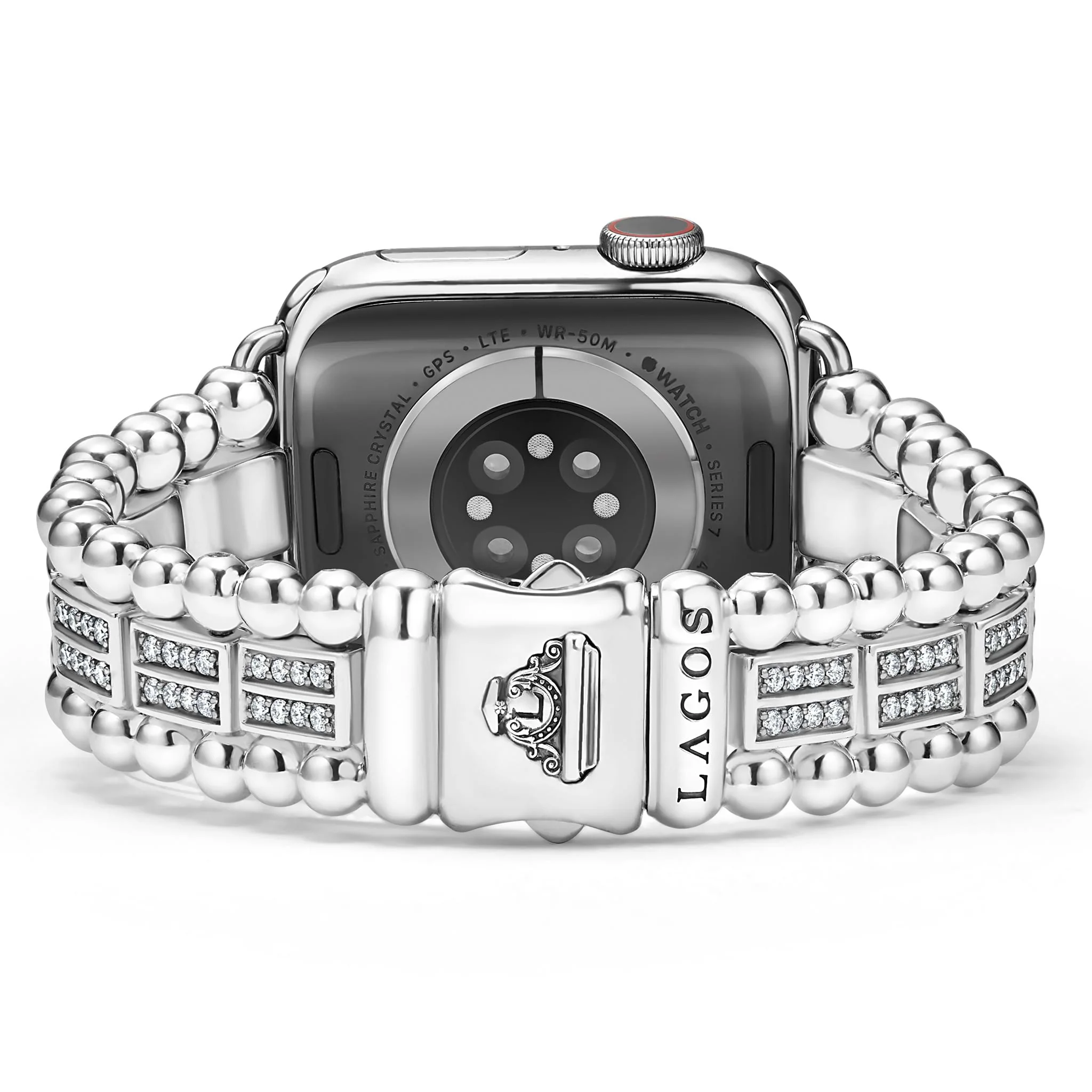 Smart Caviar Sterling Silver Two-Row Diamond Watch Bracelet - 38-45mm - Image 5
