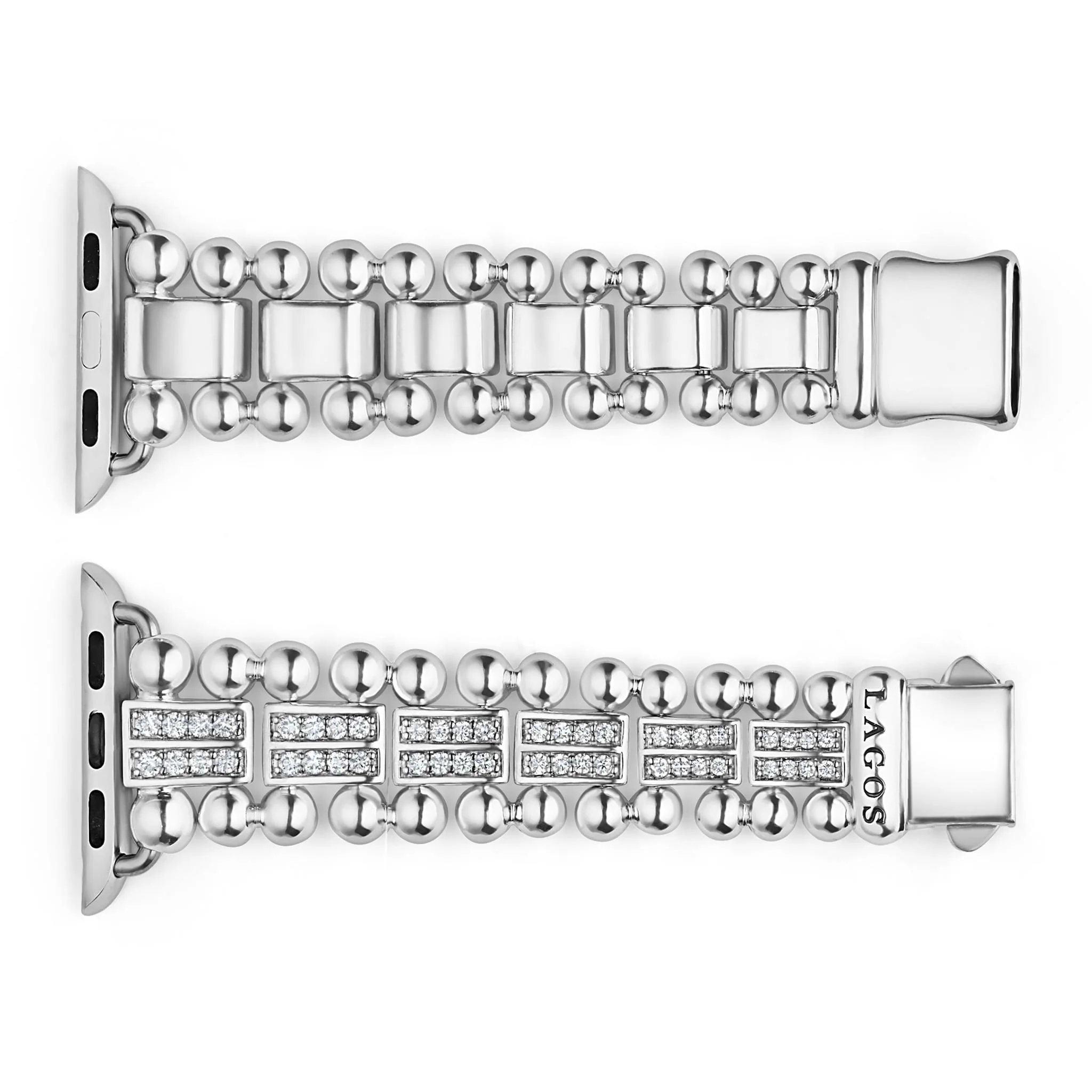 Smart Caviar Sterling Silver Two-Row Diamond Watch Bracelet - 38-45mm - Image 6