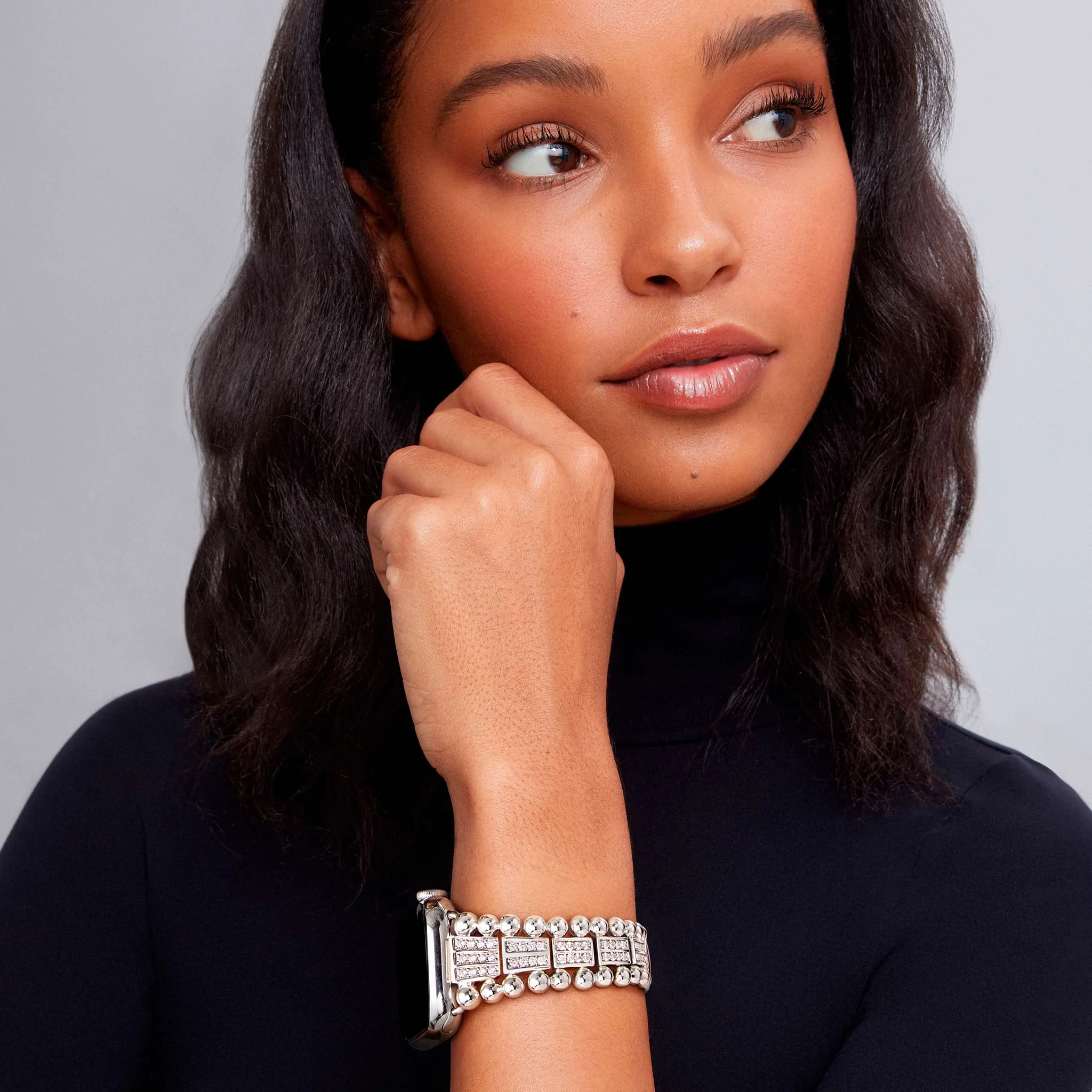 Smart Caviar Sterling Silver Two-Row Diamond Watch Bracelet - 42-49mm - Image 2