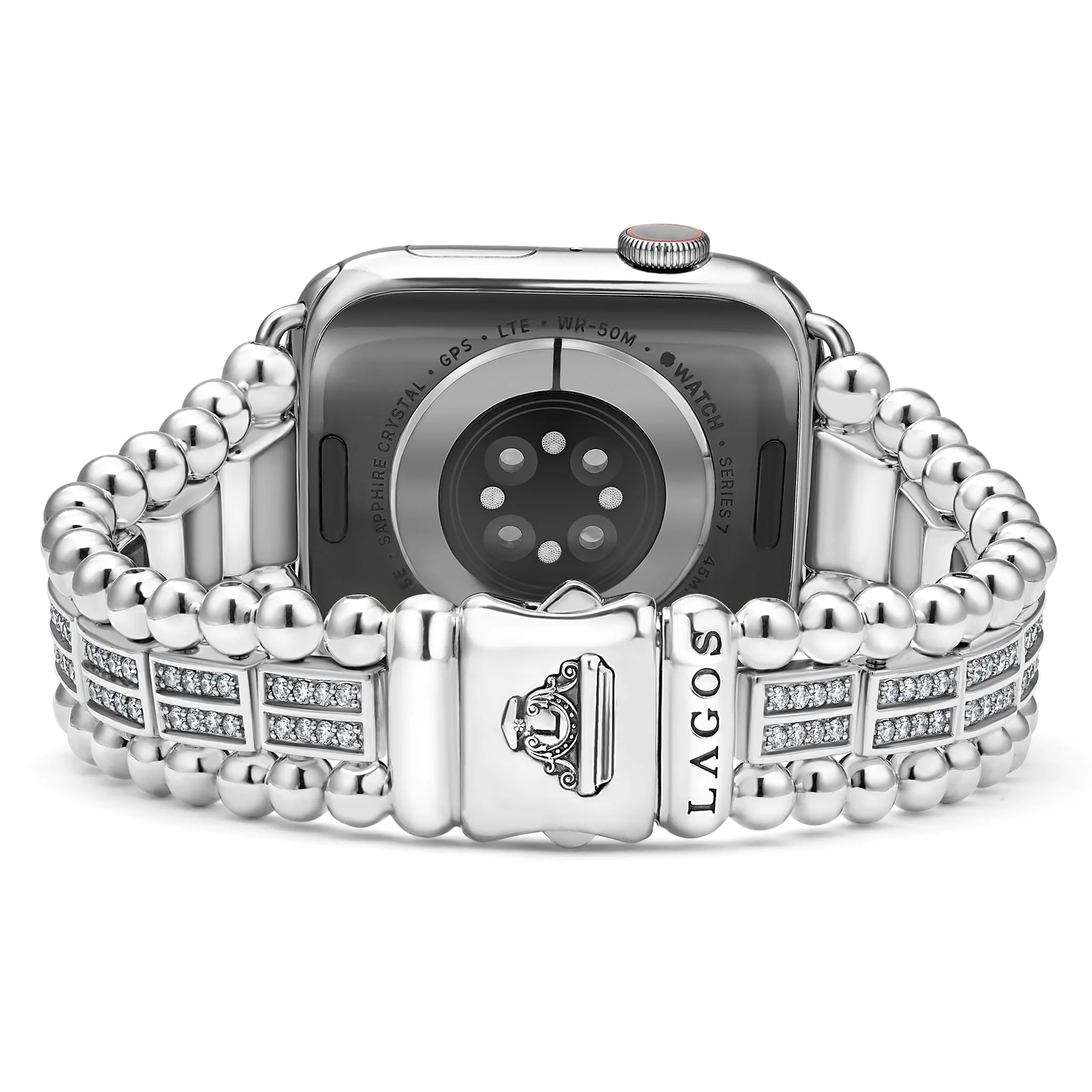 Smart Caviar Sterling Silver Two-Row Diamond Watch Bracelet - 42-49mm - Image 5