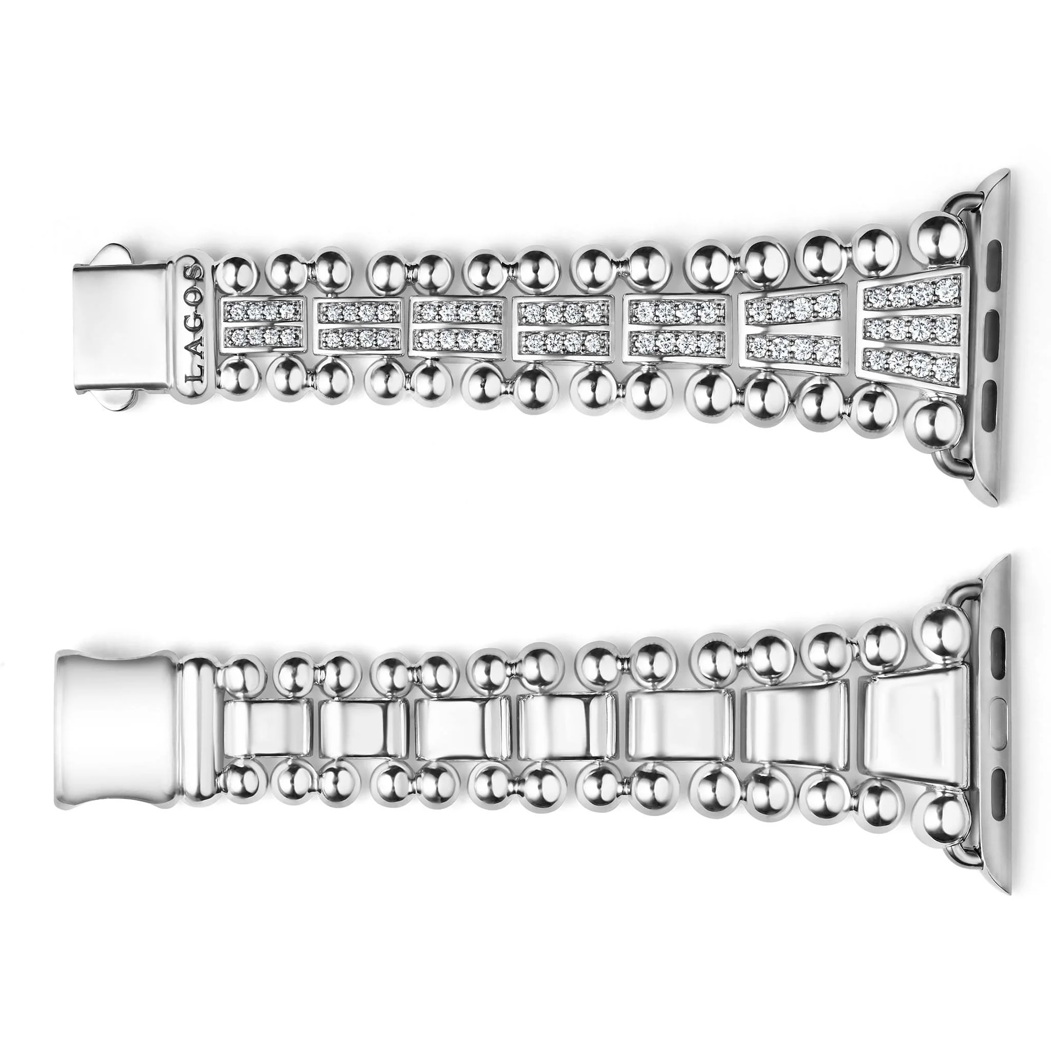 Smart Caviar Sterling Silver Two-Row Diamond Watch Bracelet - 42-49mm - Image 6