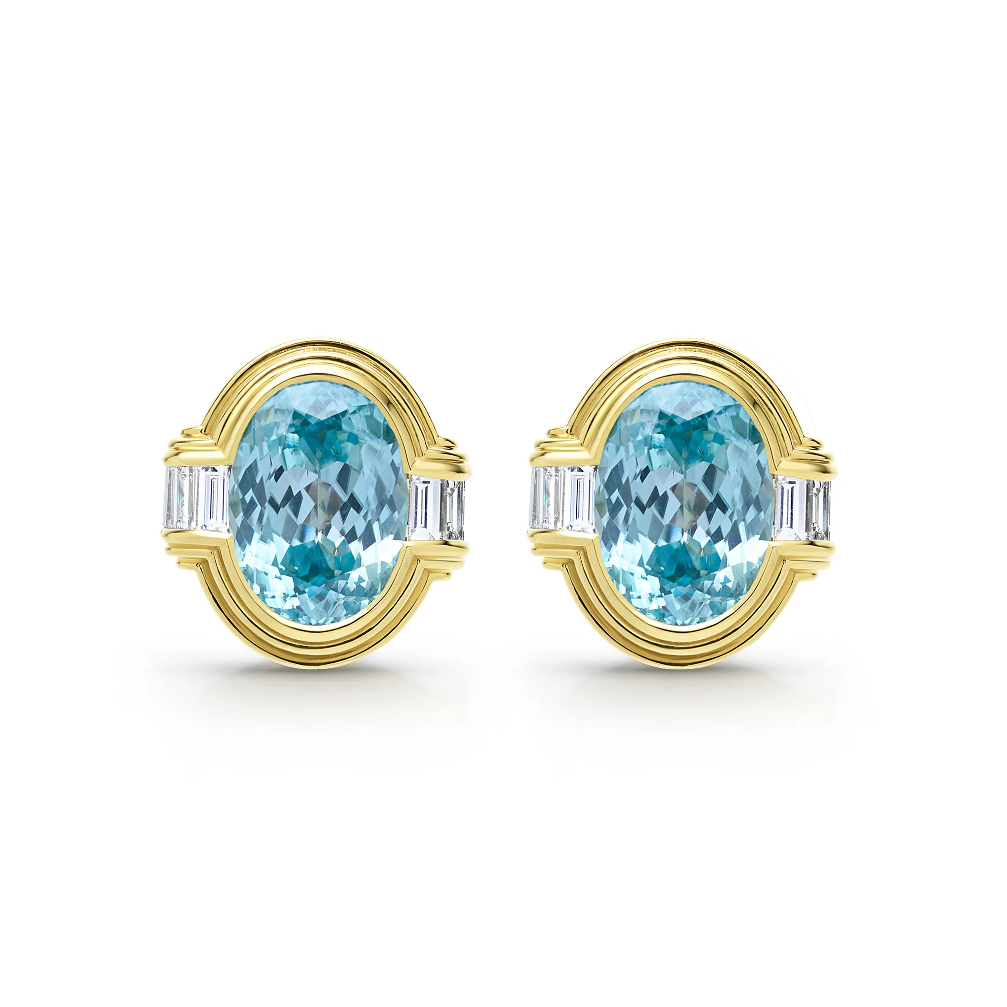 SML 18K Gold Blue Zircon and Diamond Oval Earring - Image 2