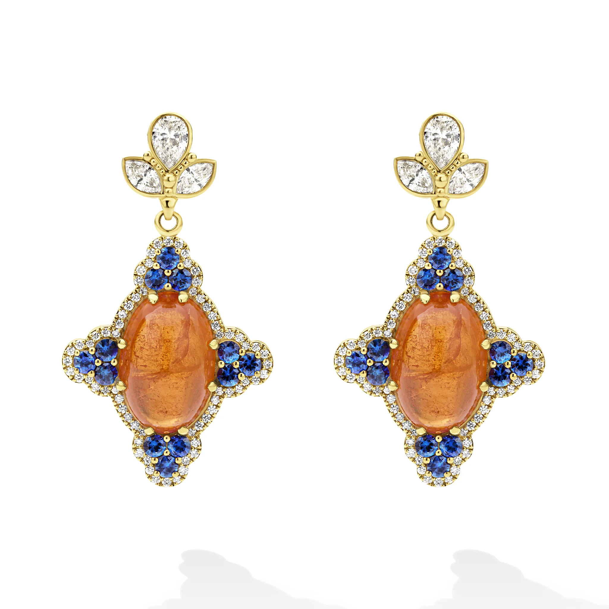 SML 18K Gold Orange Garnet and Sapphire Lutus Drop Earring