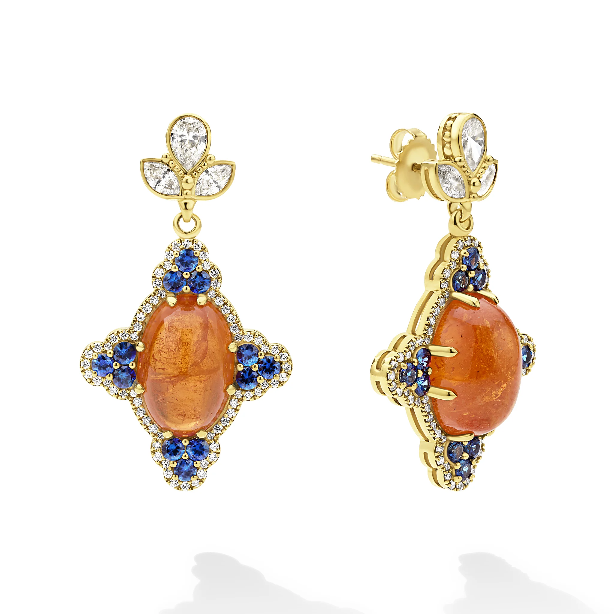 SML 18K Gold Orange Garnet and Sapphire Lutus Drop Earring - Image 2