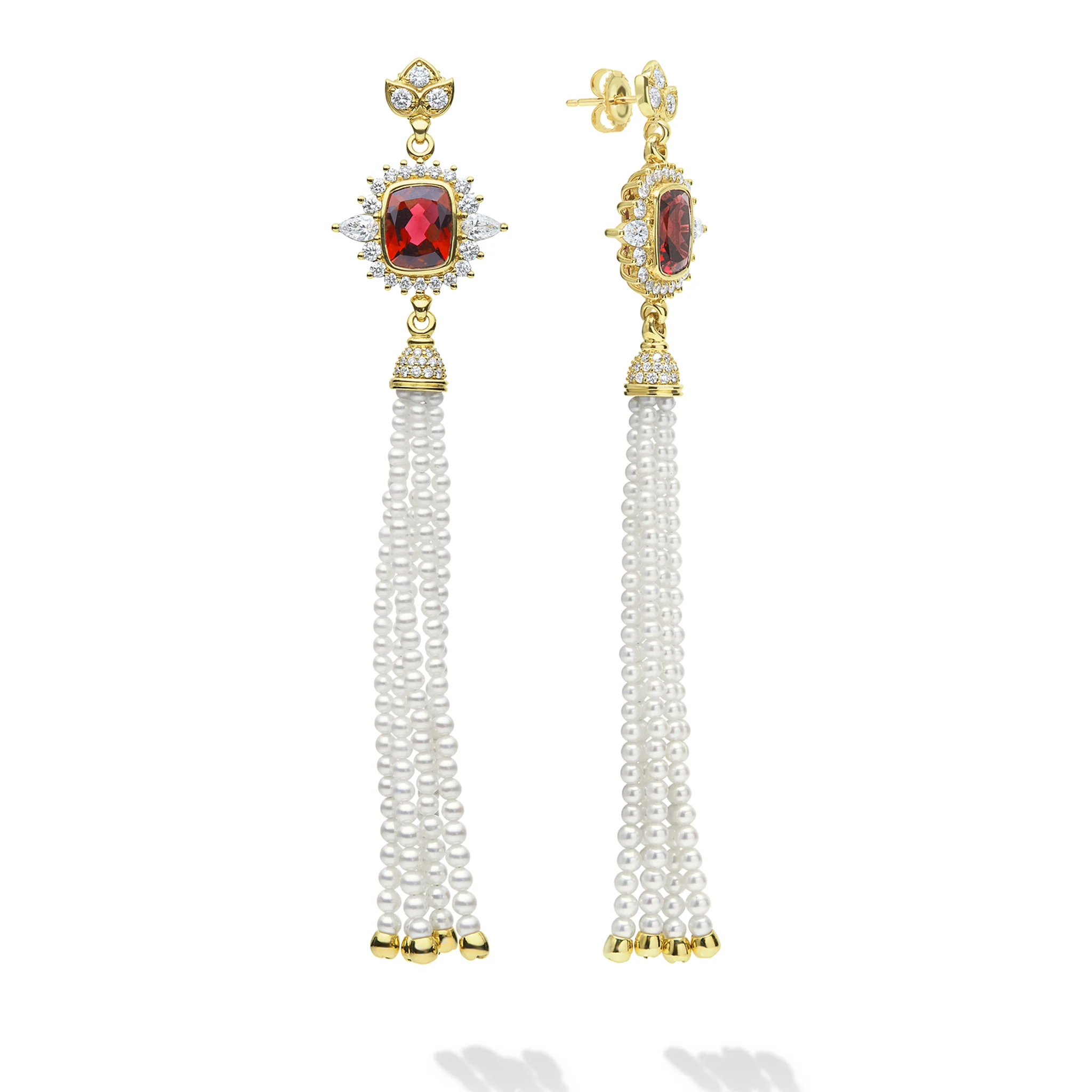 SML 18K Gold Rubellite and Pearl Tassel Earring - Image 2