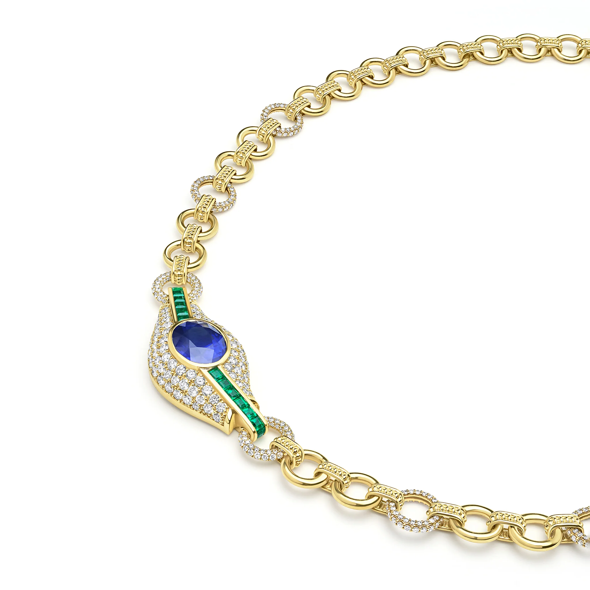 SML 18k Gold Sapphire and Emerald Chain Necklace - Image 3
