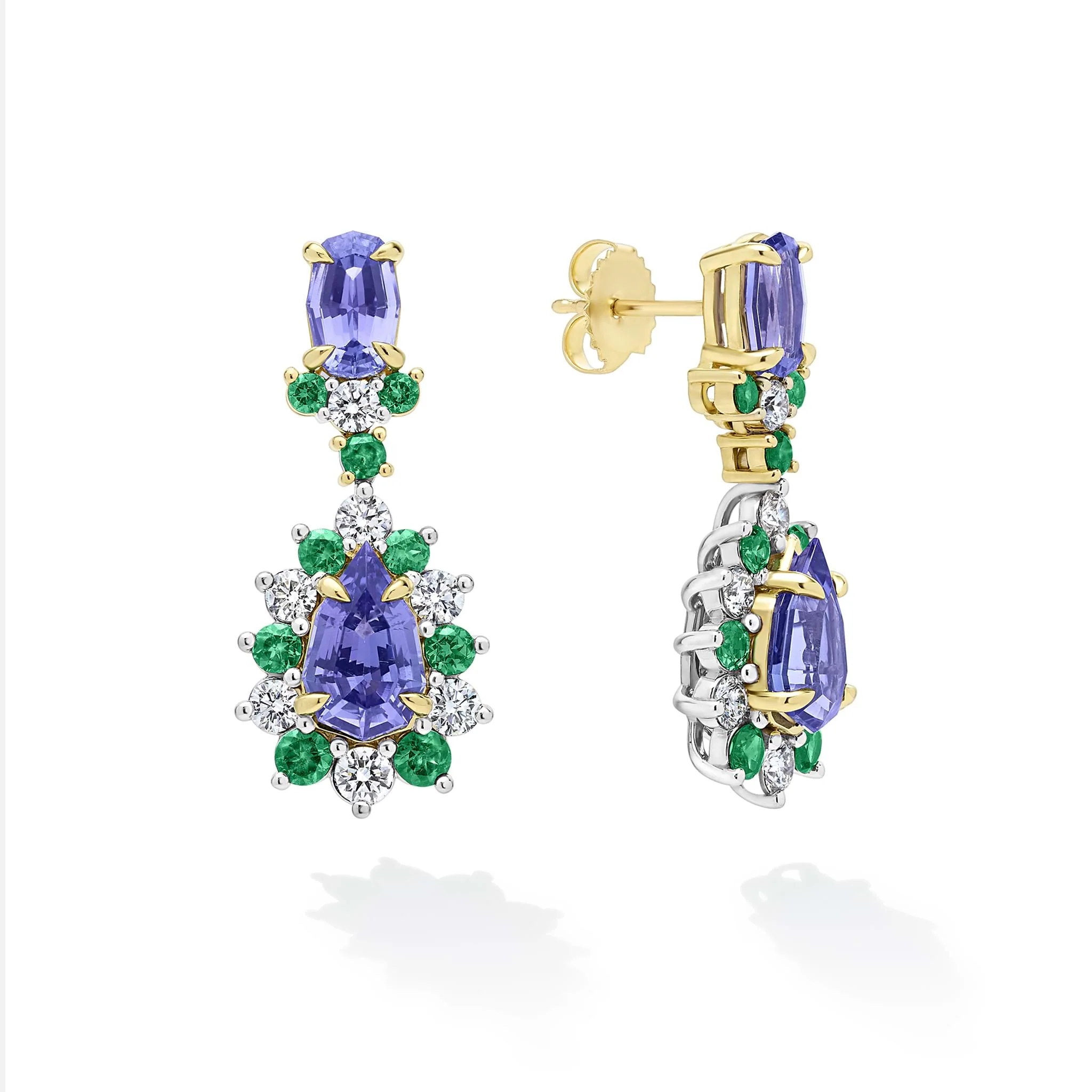 SML 18K Gold Tanzanite and Tsavorite Garnet Diamond Drop Earrings
