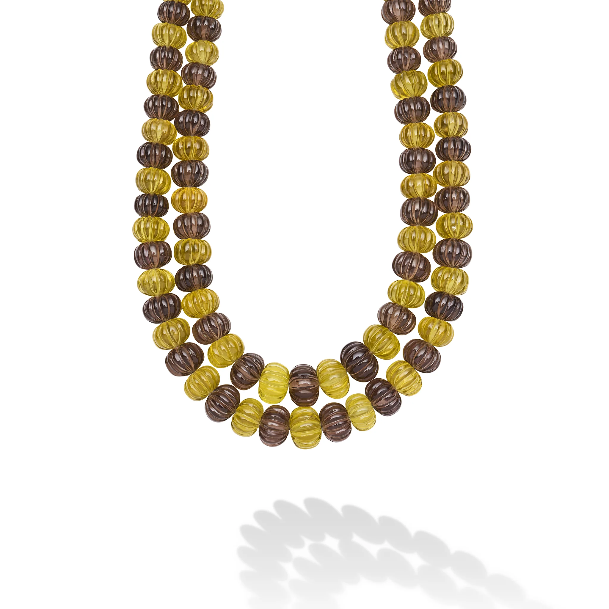 18K Gold Smokey and Olive Quartz Necklace