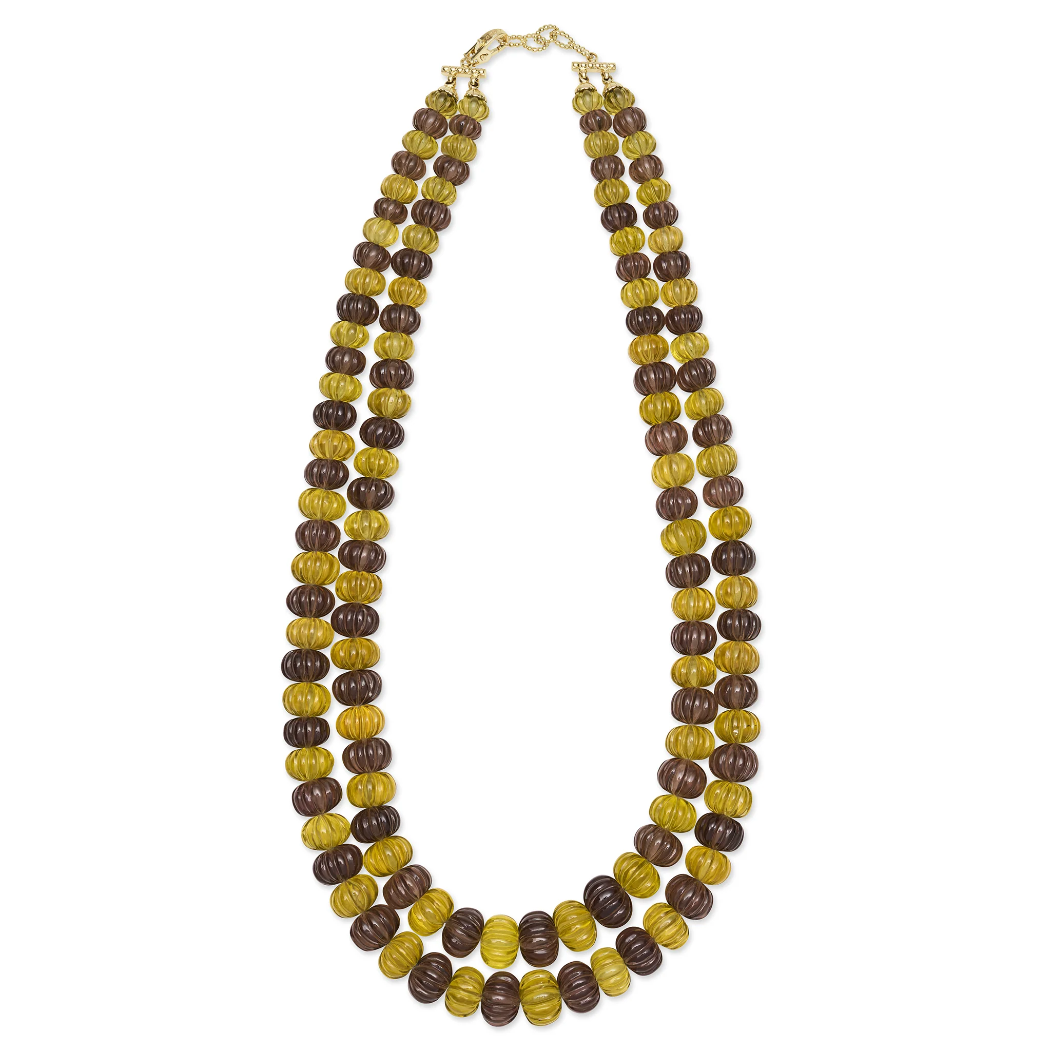 18K Gold Smokey and Olive Quartz Necklace - Image 2