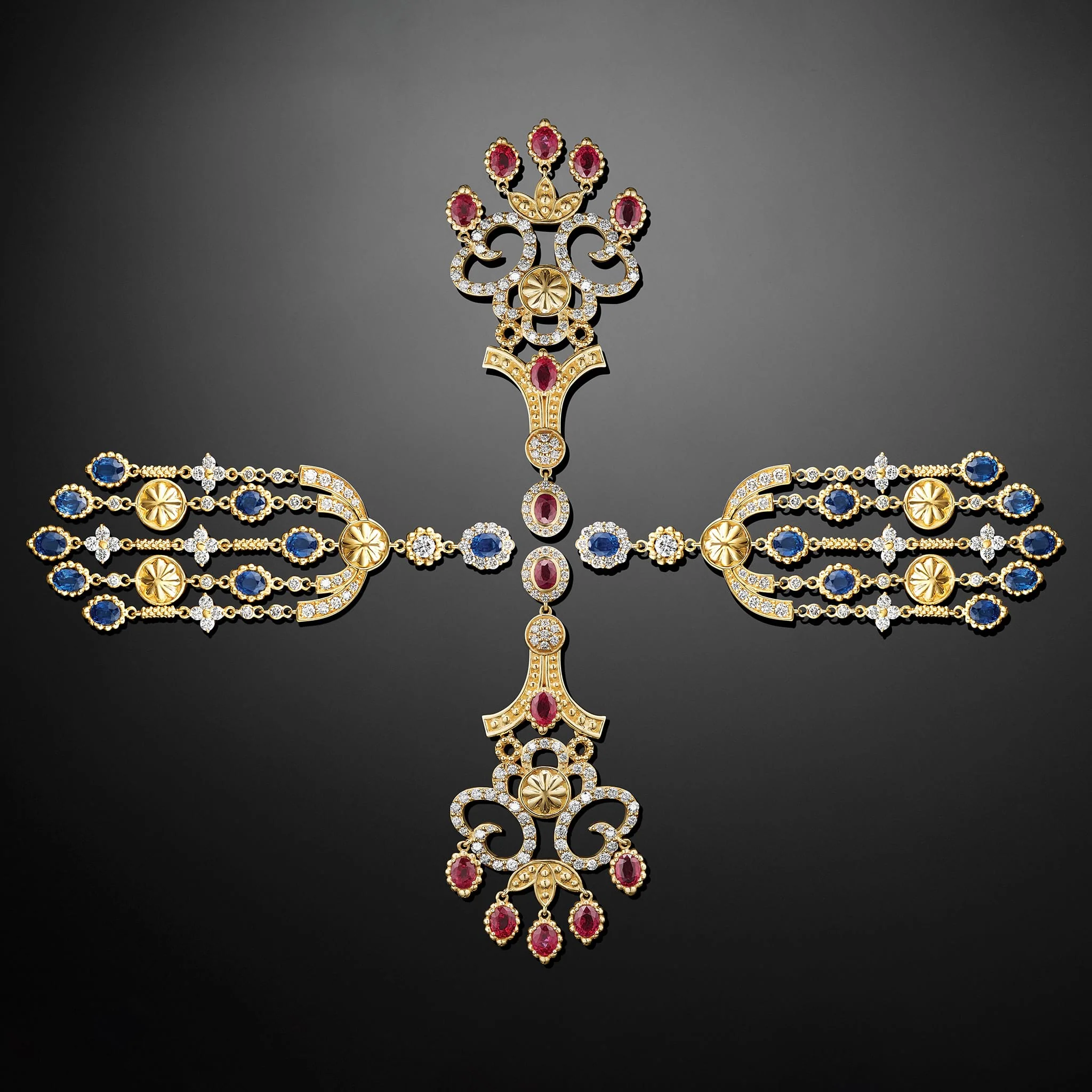 Studio 18K Gold Ruby and Diamond Chandelier Earrings - Image 2