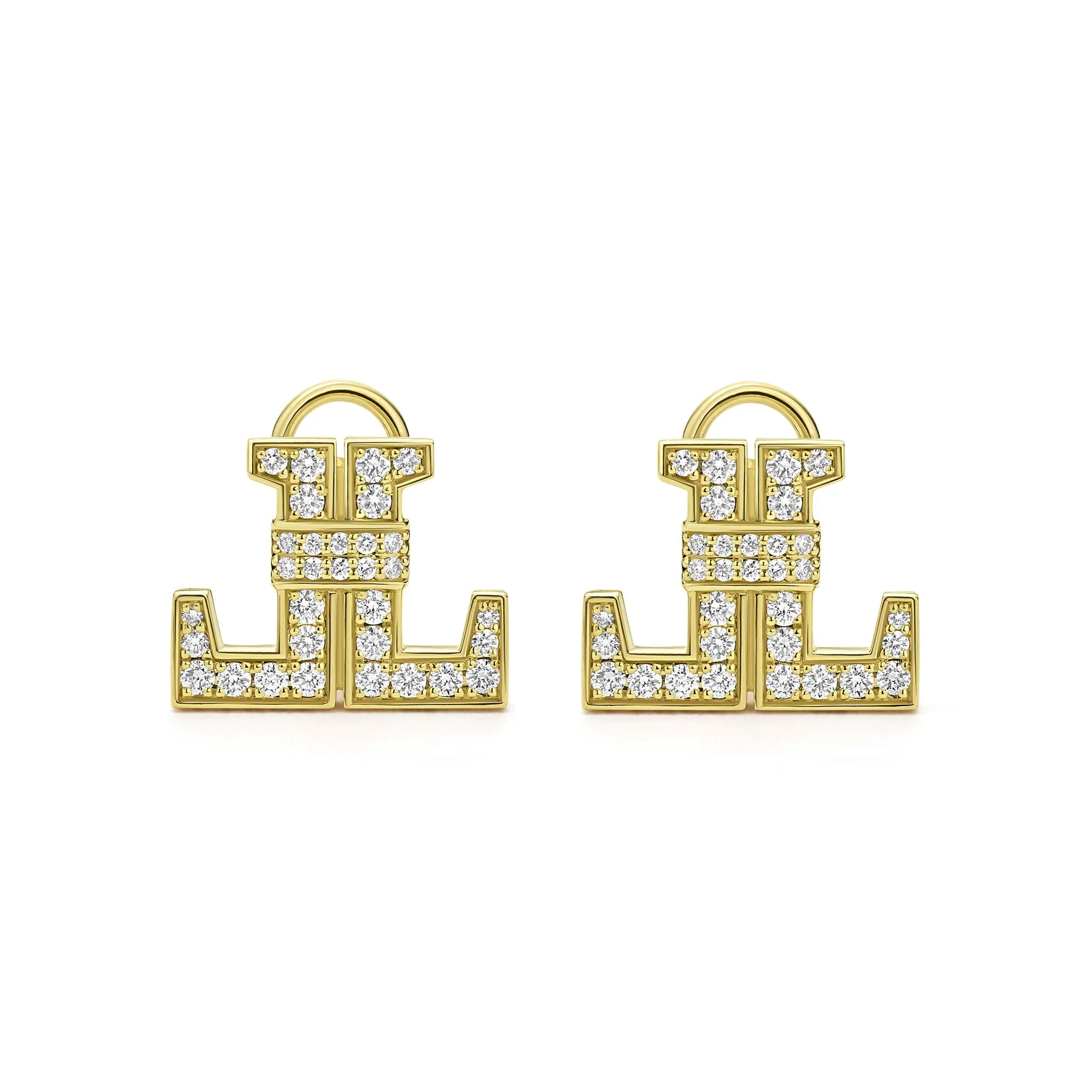 Studio 18K Gold Double L Diamond Earrings - Image 2