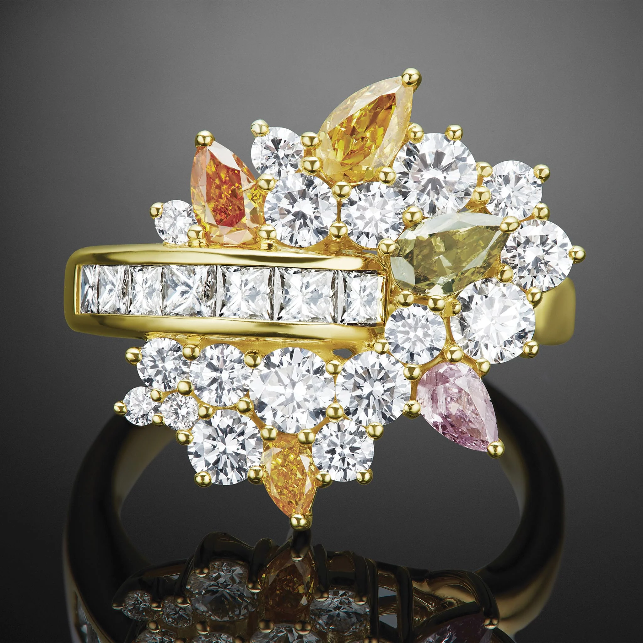 Studio 18K Gold Multi Color Diamond Ring - Image 3