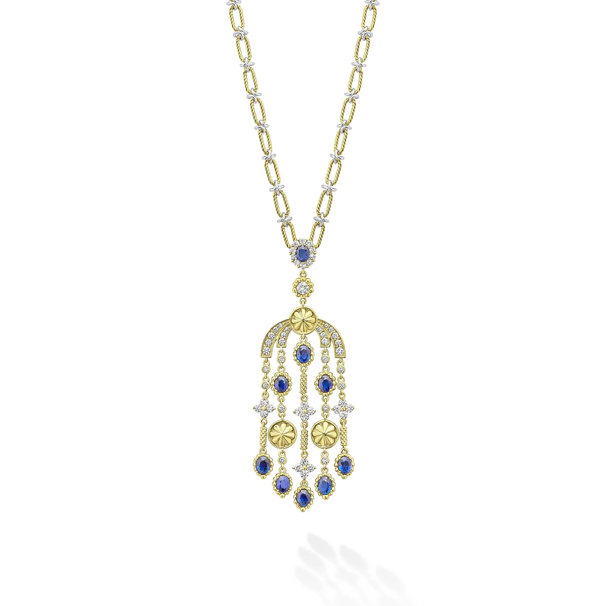 Studio 18K Gold Blue Sapphire and Diamond Chandelier Necklace