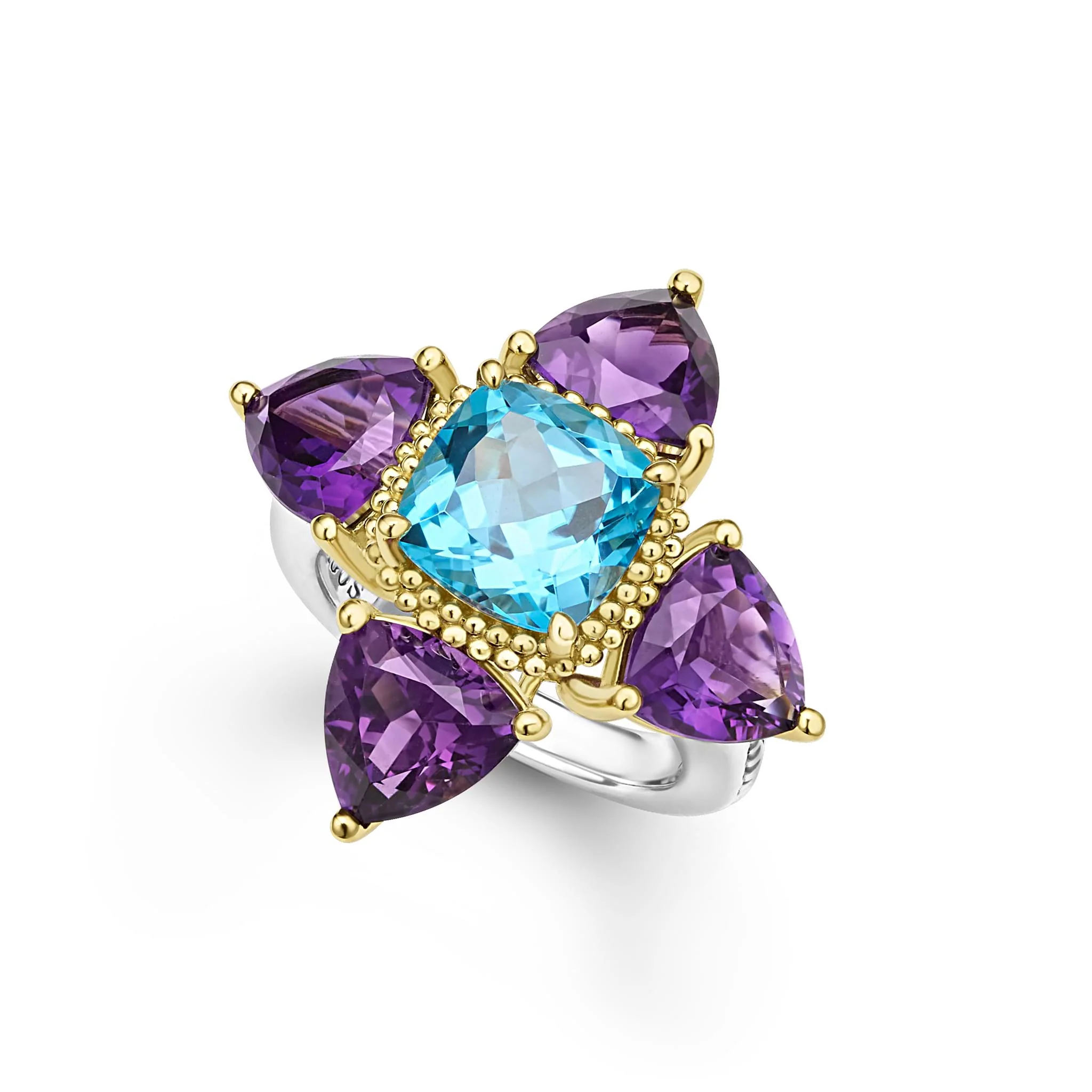 Caviar Color Two-Tone Amethyst and Swiss Blue Topaz Ring