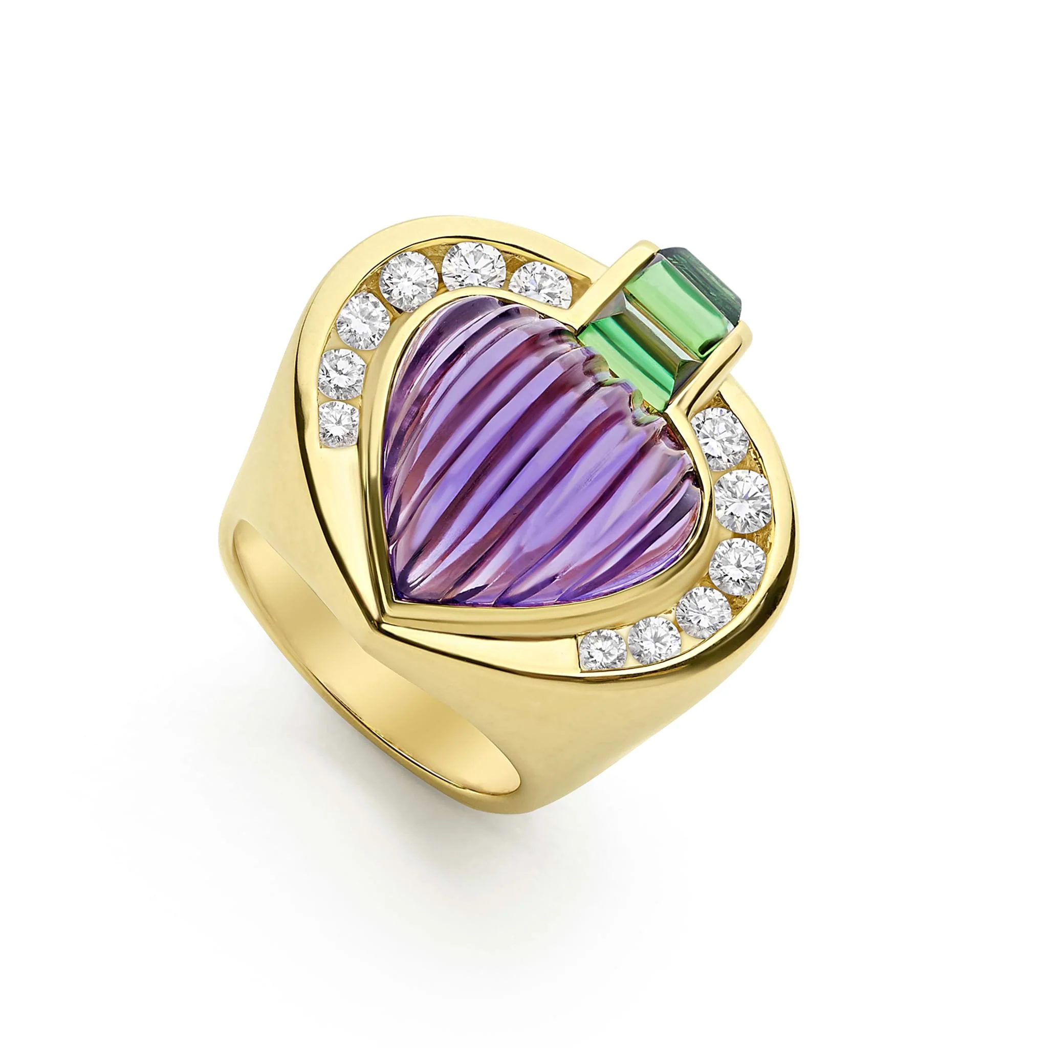 Studio 18K Gold Fluted Amethyst and Diamond Ring