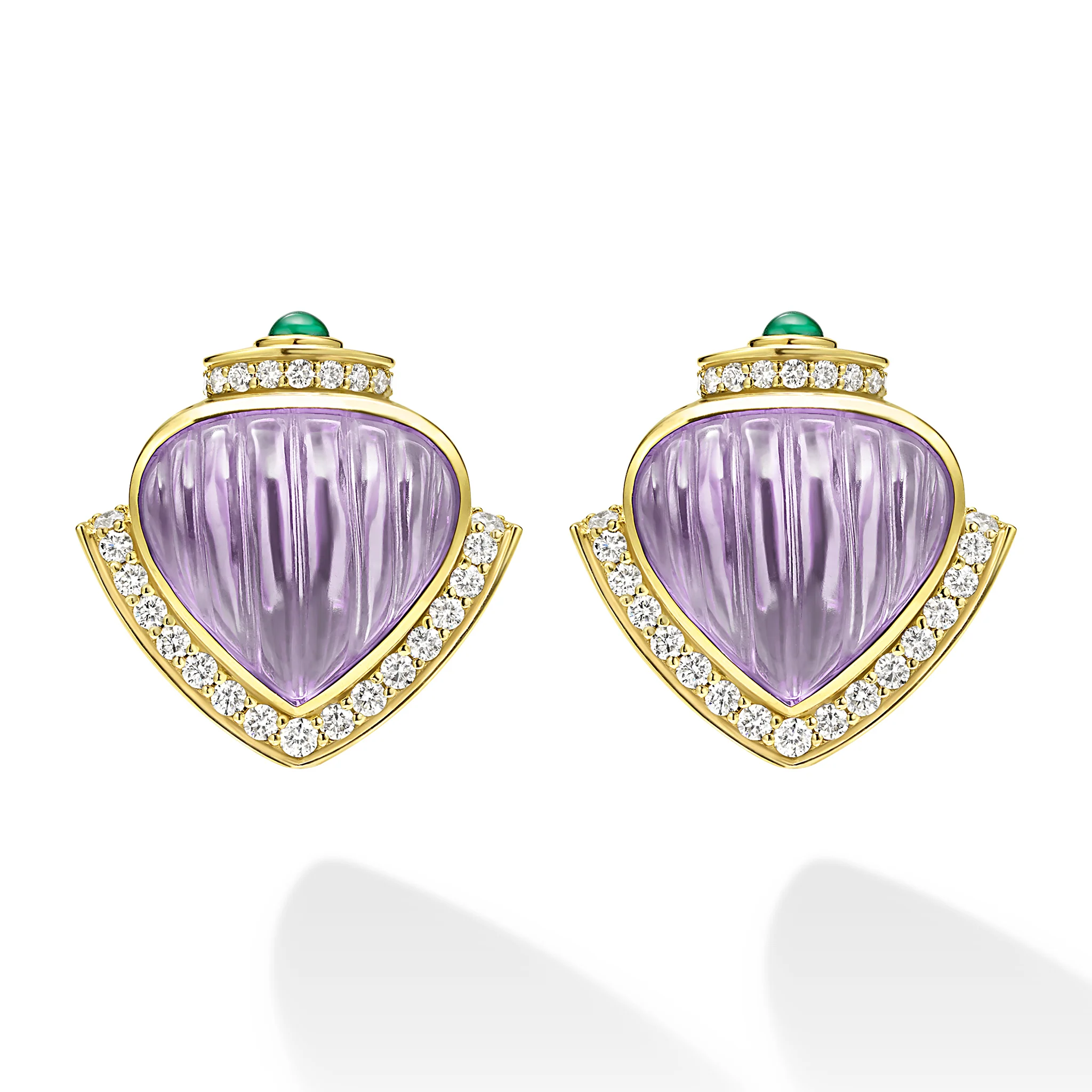 18K Diamond & Amethyst Omega Clip Earrings - Image 2