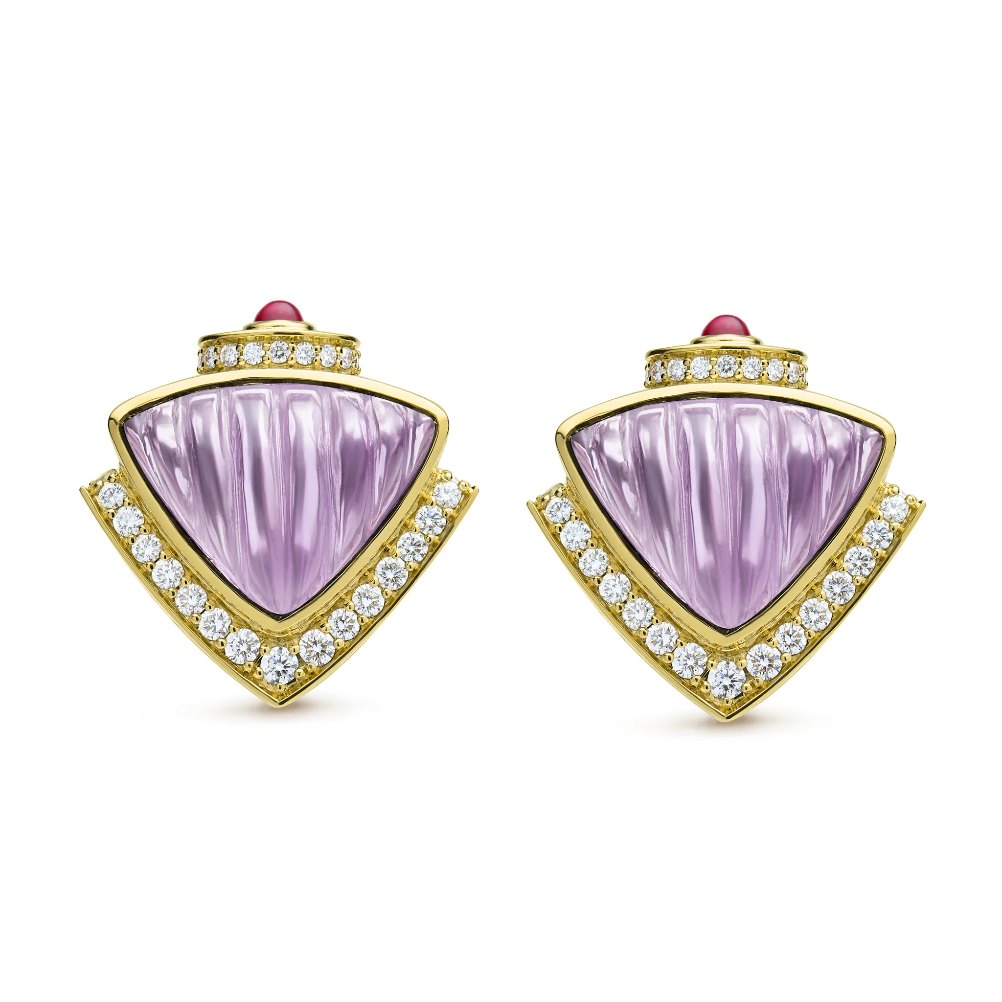 Studio 18K Amethyst and Diamond Earrings with Ruby Accents - Image 2