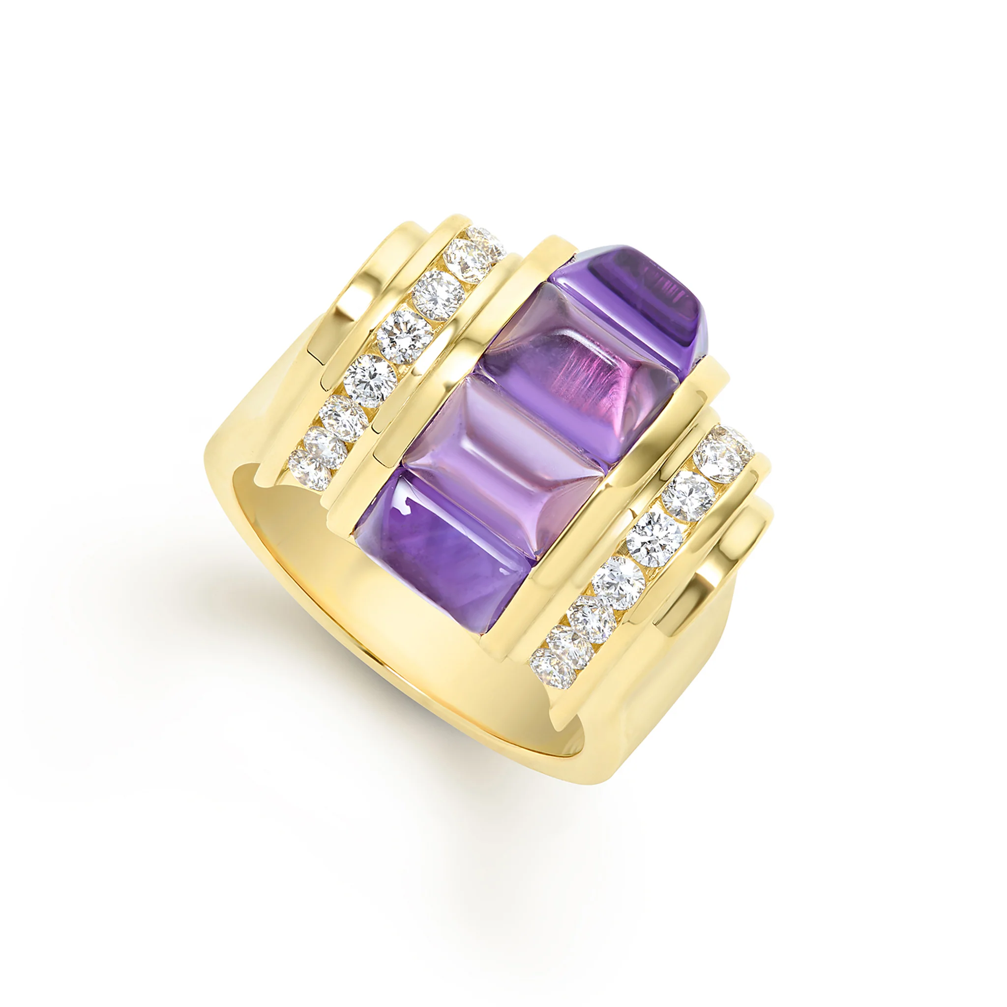 18K Gold Amethyst and Diamond Ring