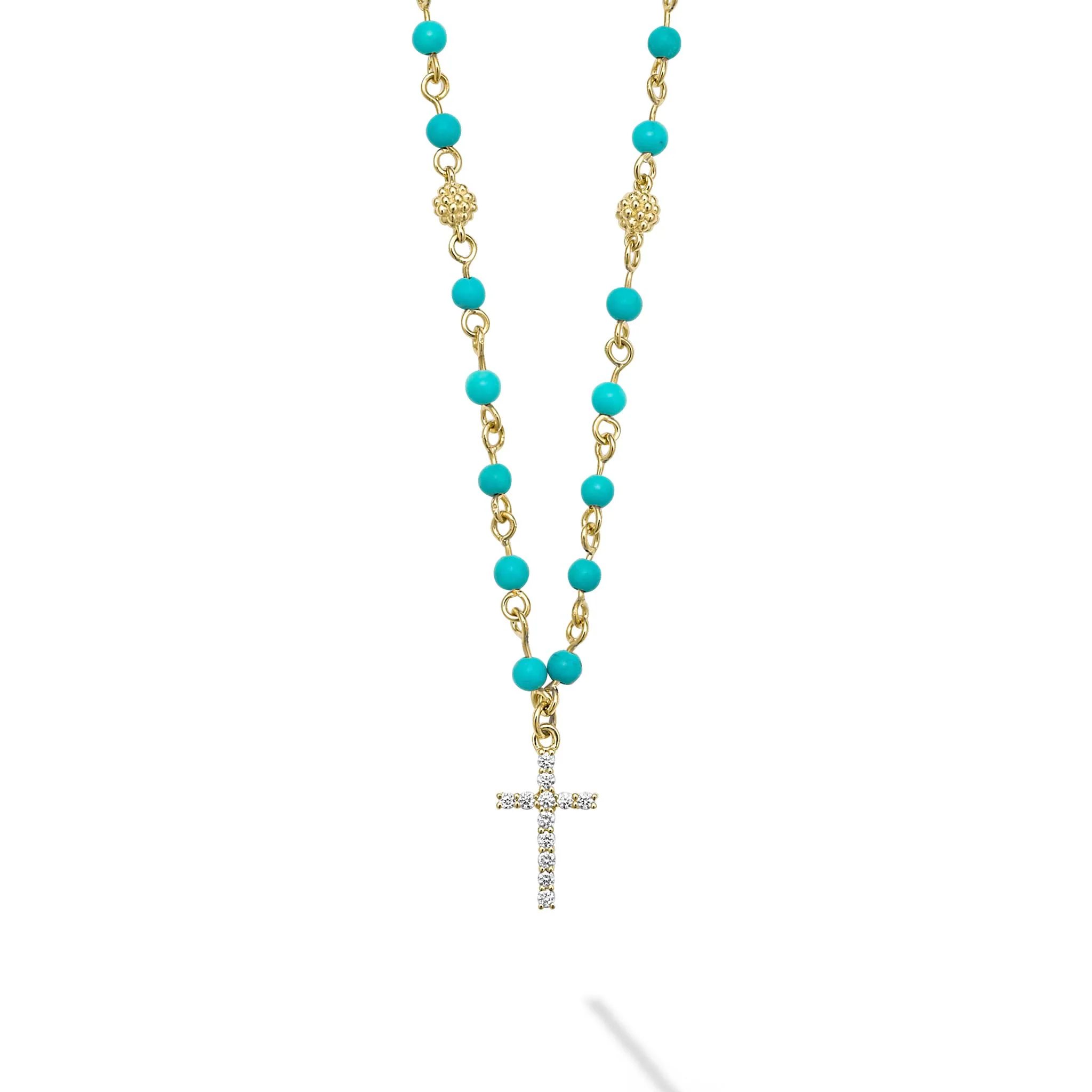 Caviar Color 18K Turquoise and Diamond Cross Necklace