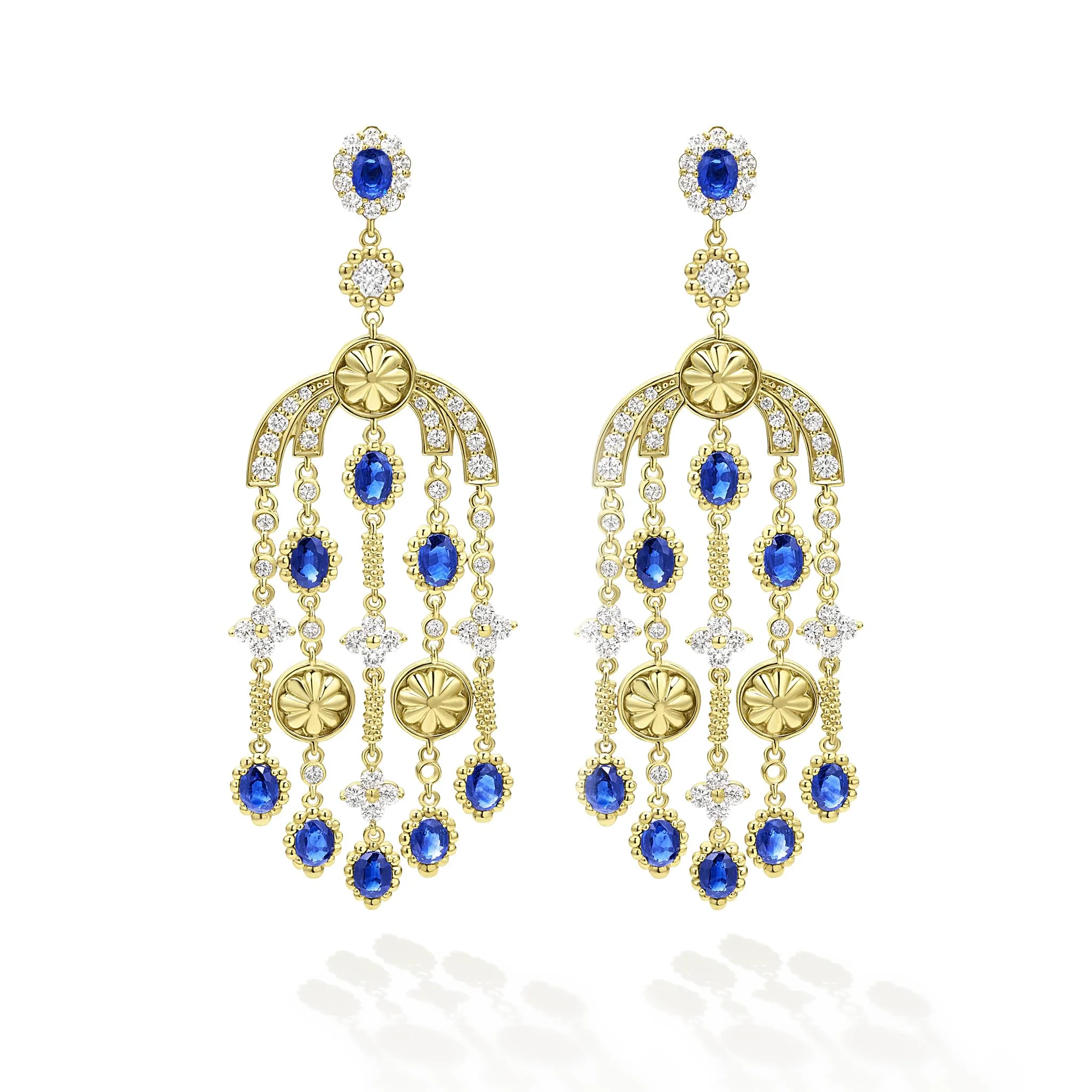 Studio 18K Gold Blue Sapphire and Diamond Chandelier Earrings - Image 3