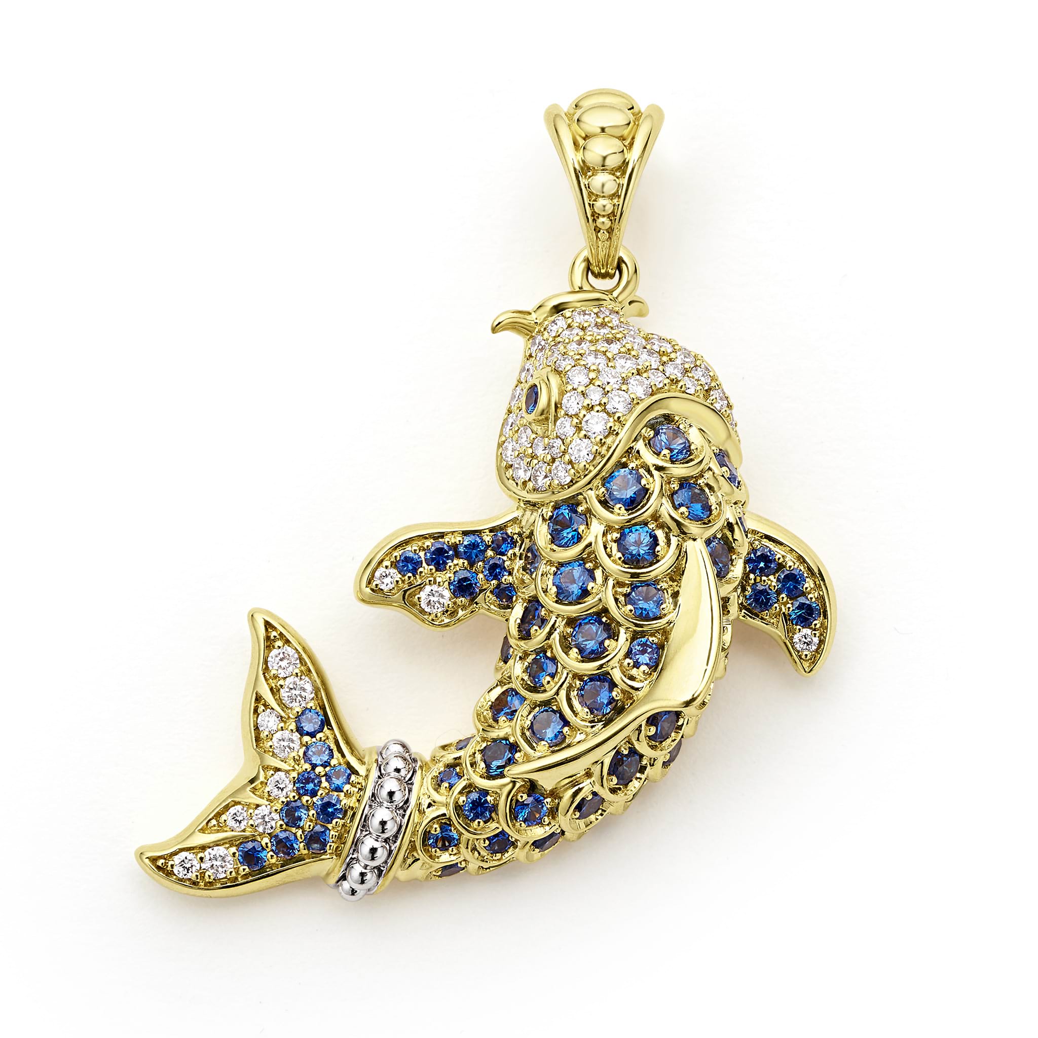 Studio 18K Gold Blue Sapphire and Diamond Koi Fish Pendant - Image 23