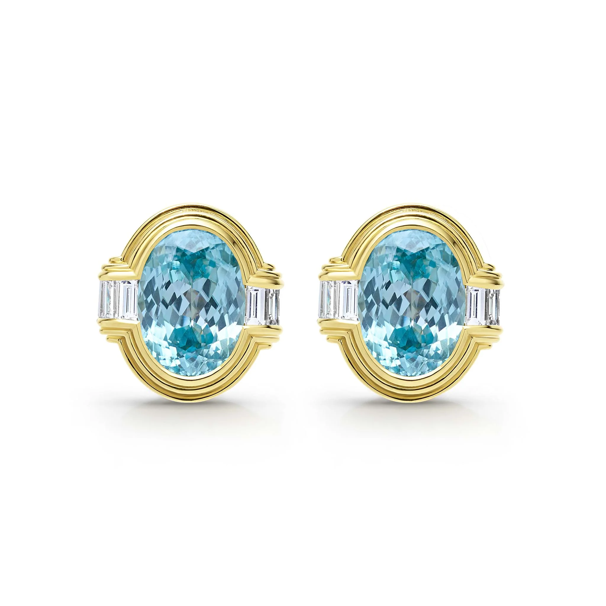 Studio 18K Gold Blue Zircon and Diamond Oval Earrings - Image 2